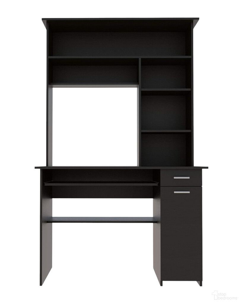 The appearance of 43 Inch Computer Desk with Hutch In Black designed by Homeroots in the modern / contemporary interior design. This black piece of furniture was selected by 1StopBedrooms from to add a touch of cosiness and style into your home. Sku: 403842. Material: Wood.