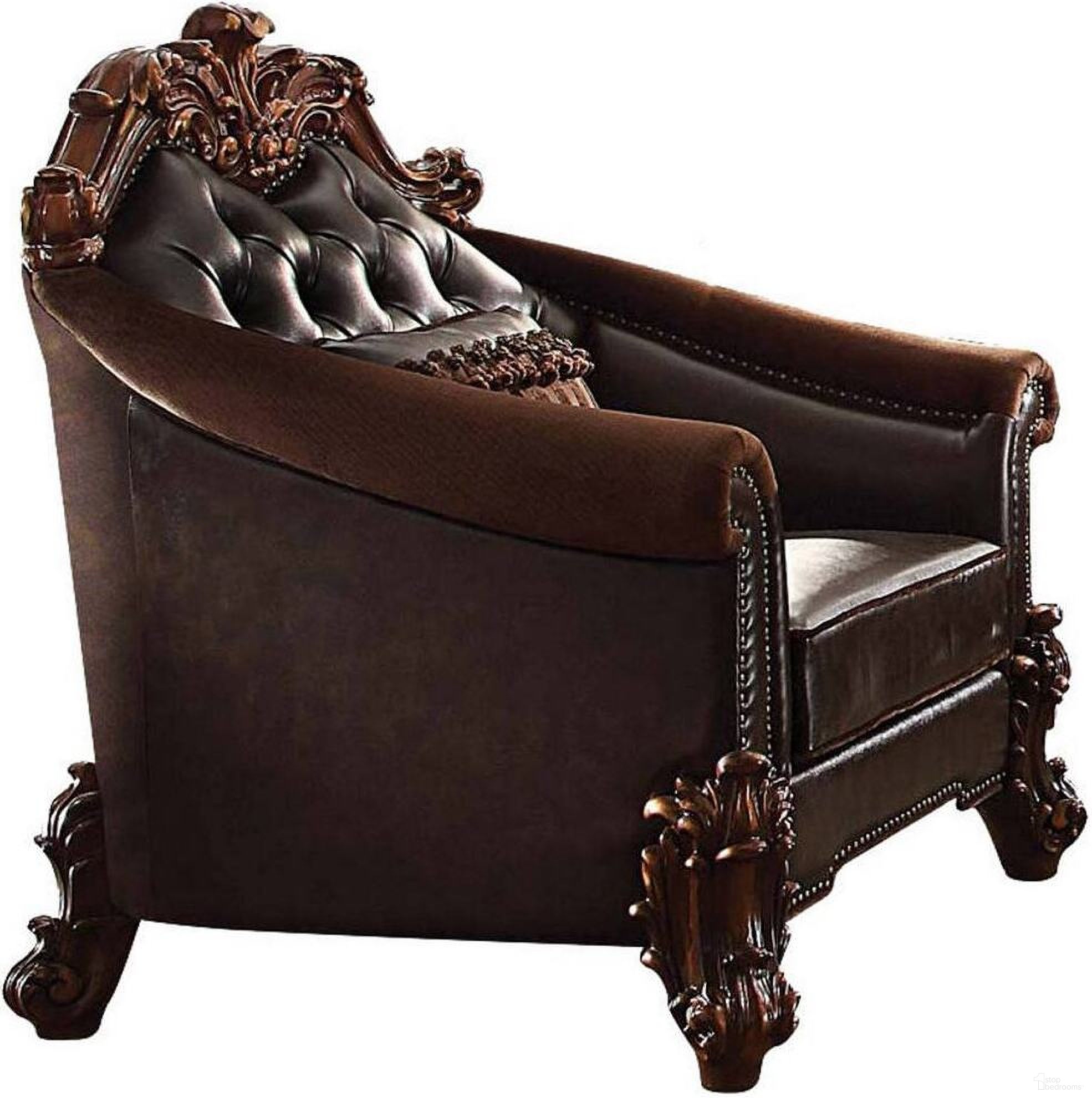 The appearance of 43 Inch Faux Leather Tufted Chesterfield Chair and Toss Pillow In Dark Brown designed by Homeroots in the traditional interior design. This dark brown piece of furniture was selected by 1StopBedrooms from to add a touch of cosiness and style into your home. Sku: 515785. Material: Faux Leather.