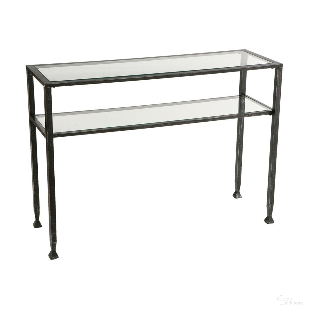 43 Inch Glass Distressed Console Table with Storage In Clear and Black