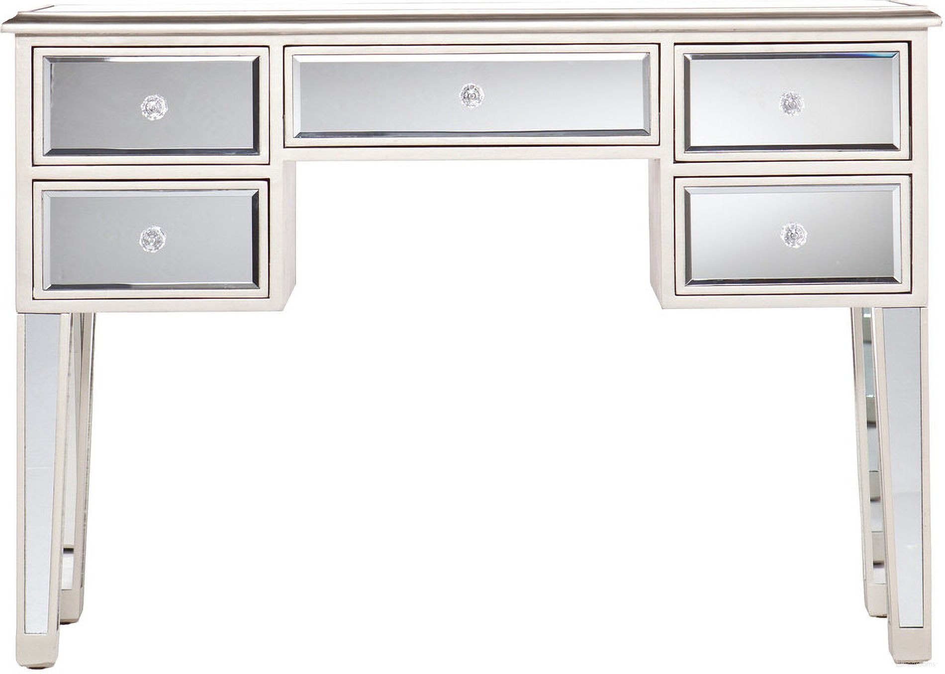 The appearance of 43 Inch Mirrored Glass Console Table and Drawers In Silver designed by Homeroots in the modern / contemporary interior design. This silver piece of furniture was selected by 1StopBedrooms from to add a touch of cosiness and style into your home. Sku: 402375. Material: Mirrored Glass.