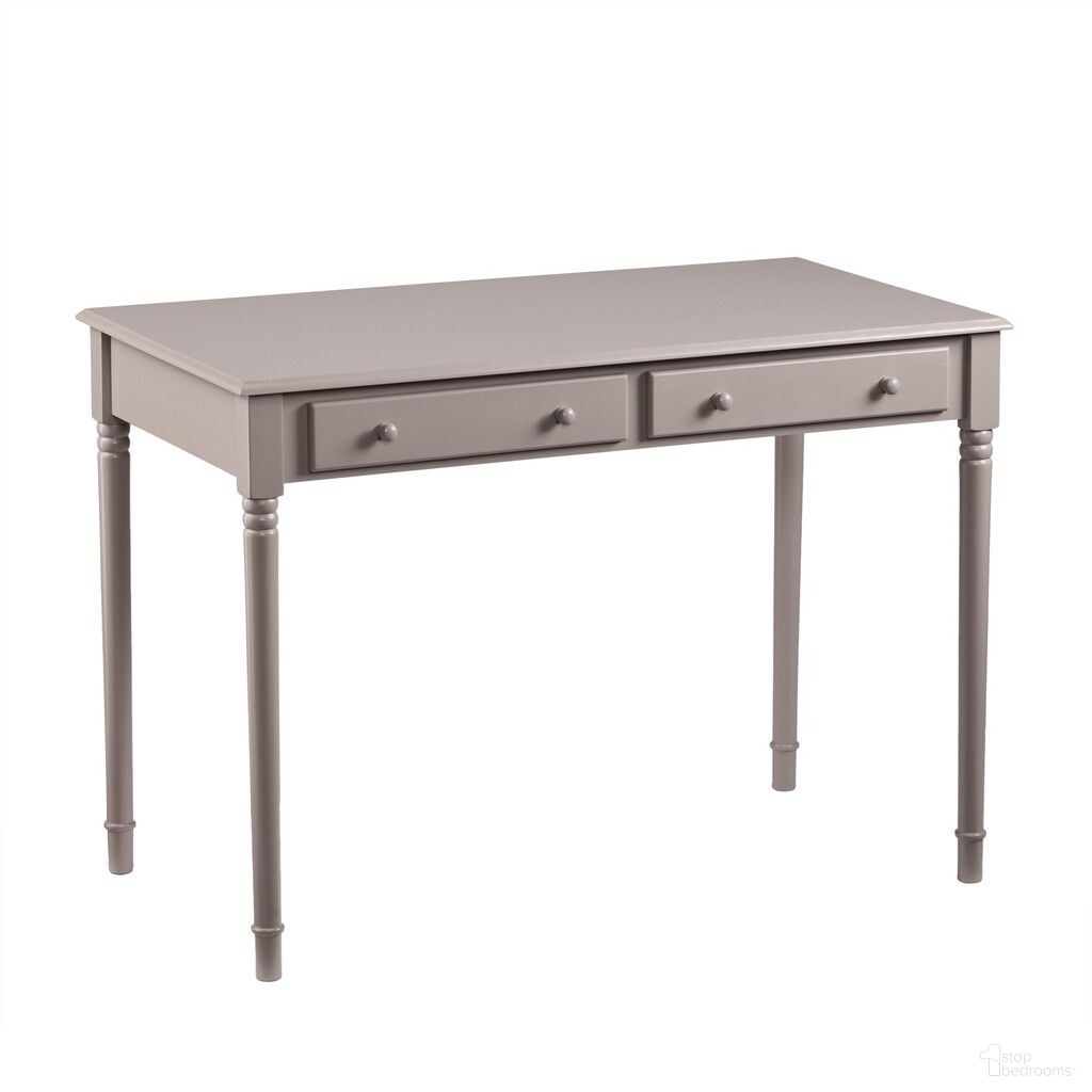 The appearance of 43 Inch Solid Wood Writing Desk with Two Drawers In Gray designed by Homeroots in the transitional interior design. This gray piece of furniture was selected by 1StopBedrooms from to add a touch of cosiness and style into your home. Sku: 402016. Material: Solid Wood.