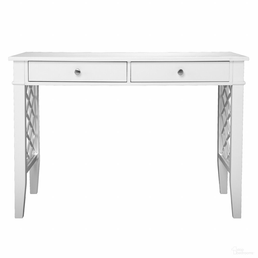 The appearance of 43 Inch Writing Desk with Two Drawers In White designed by Homeroots in the modern / contemporary interior design. This white piece of furniture  was selected by 1StopBedrooms from  to add a touch of cosiness and style into your home. Sku: 402021. Material: Wood.