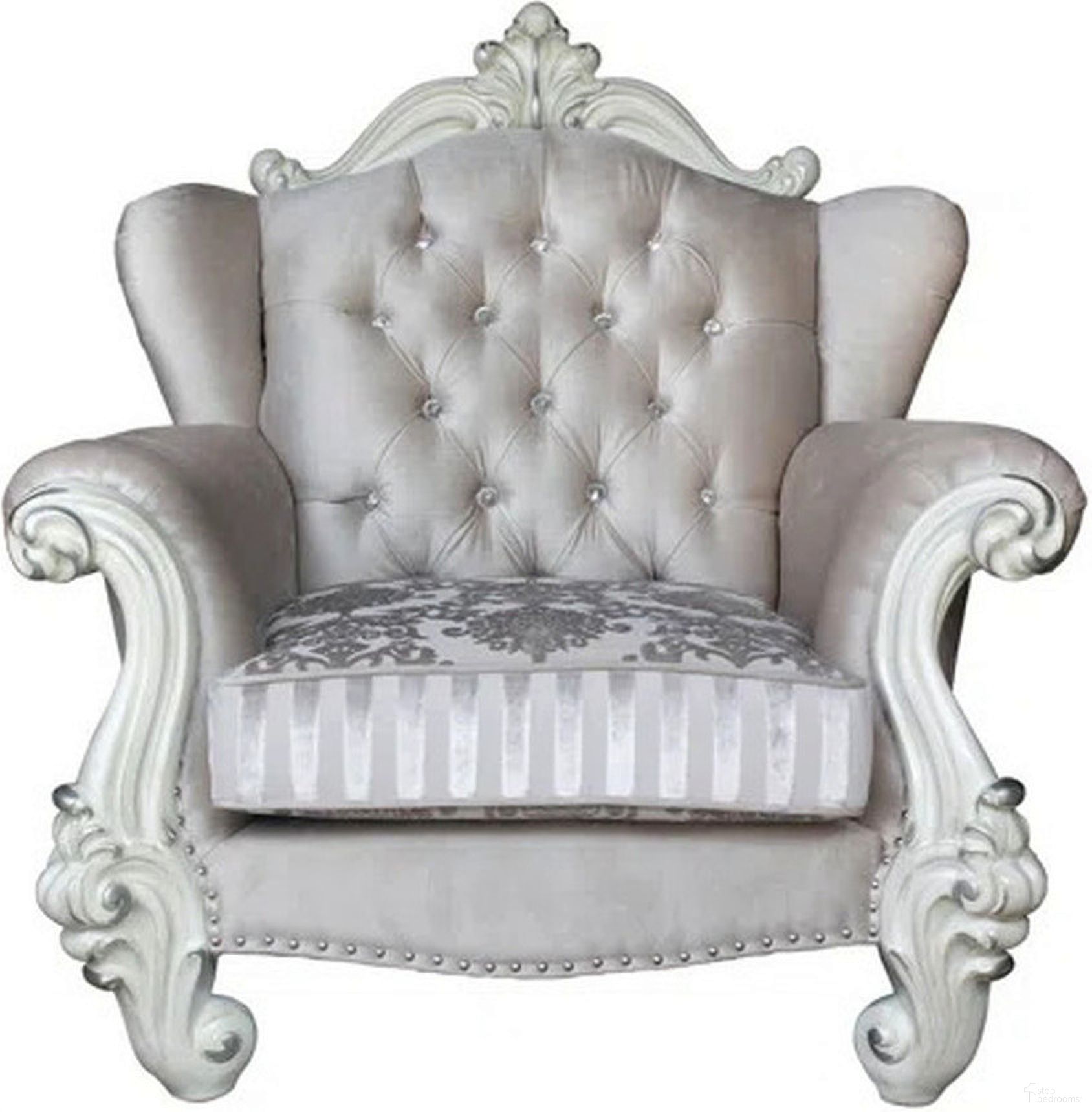 The appearance of 44 Inch Fabric Damask Tufted Chair and a Half and Toss Pillows In Antique White and Ivory designed by Homeroots in the traditional interior design. This antique white and ivory piece of furniture  was selected by 1StopBedrooms from  to add a touch of cosiness and style into your home. Sku: 374182. Material: Fabric.