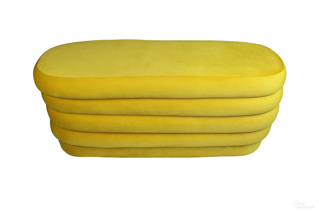 The appearance of 44 Inch Velvet Tufted Oval Ottoman In Yellow designed by Homeroots in the modern / contemporary interior design. This yellow piece of furniture was selected by 1StopBedrooms from to add a touch of cosiness and style into your home. Sku: 489309. Material: Velvet.