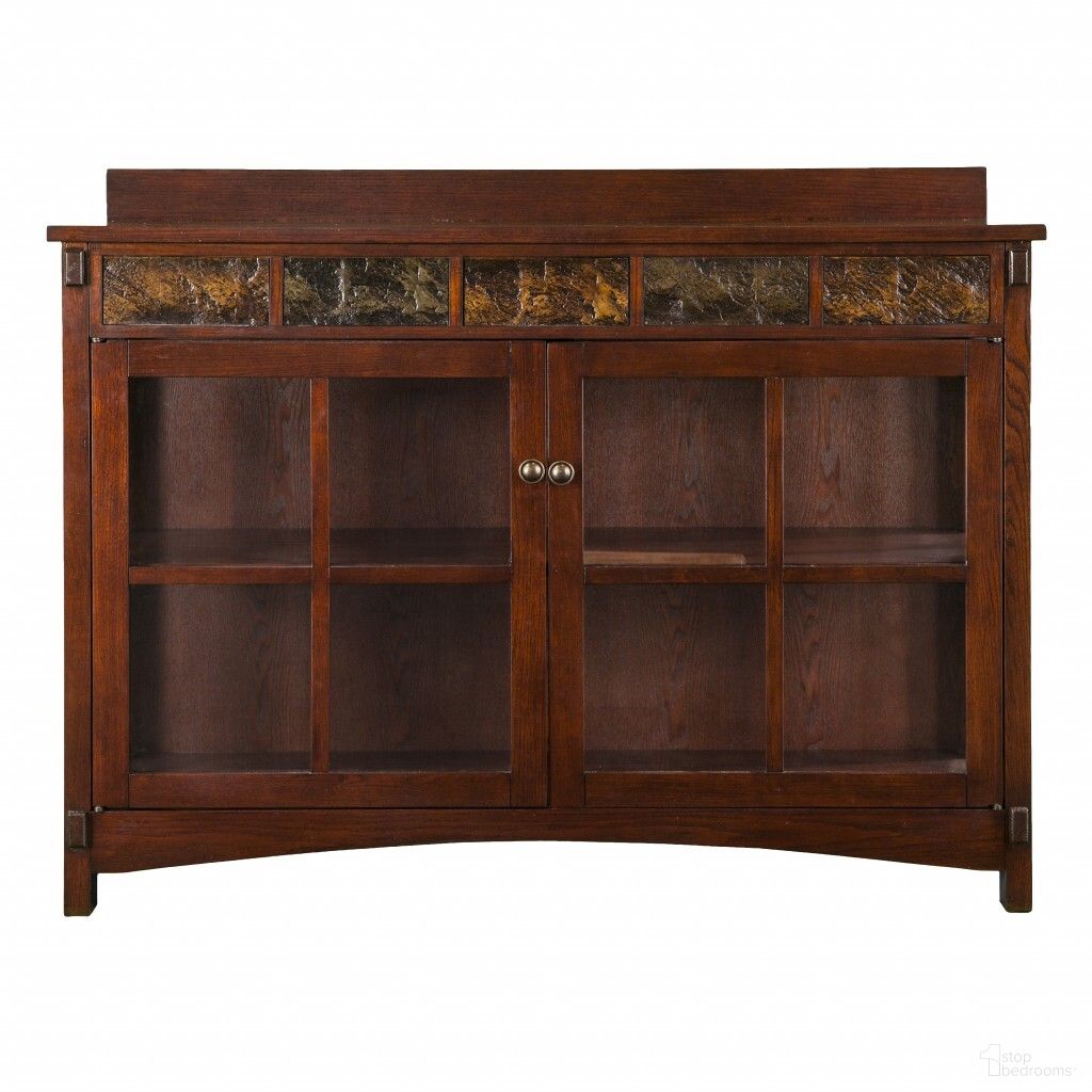 44 Inch Wood with Glass Sideboard with Two Doors In Brown