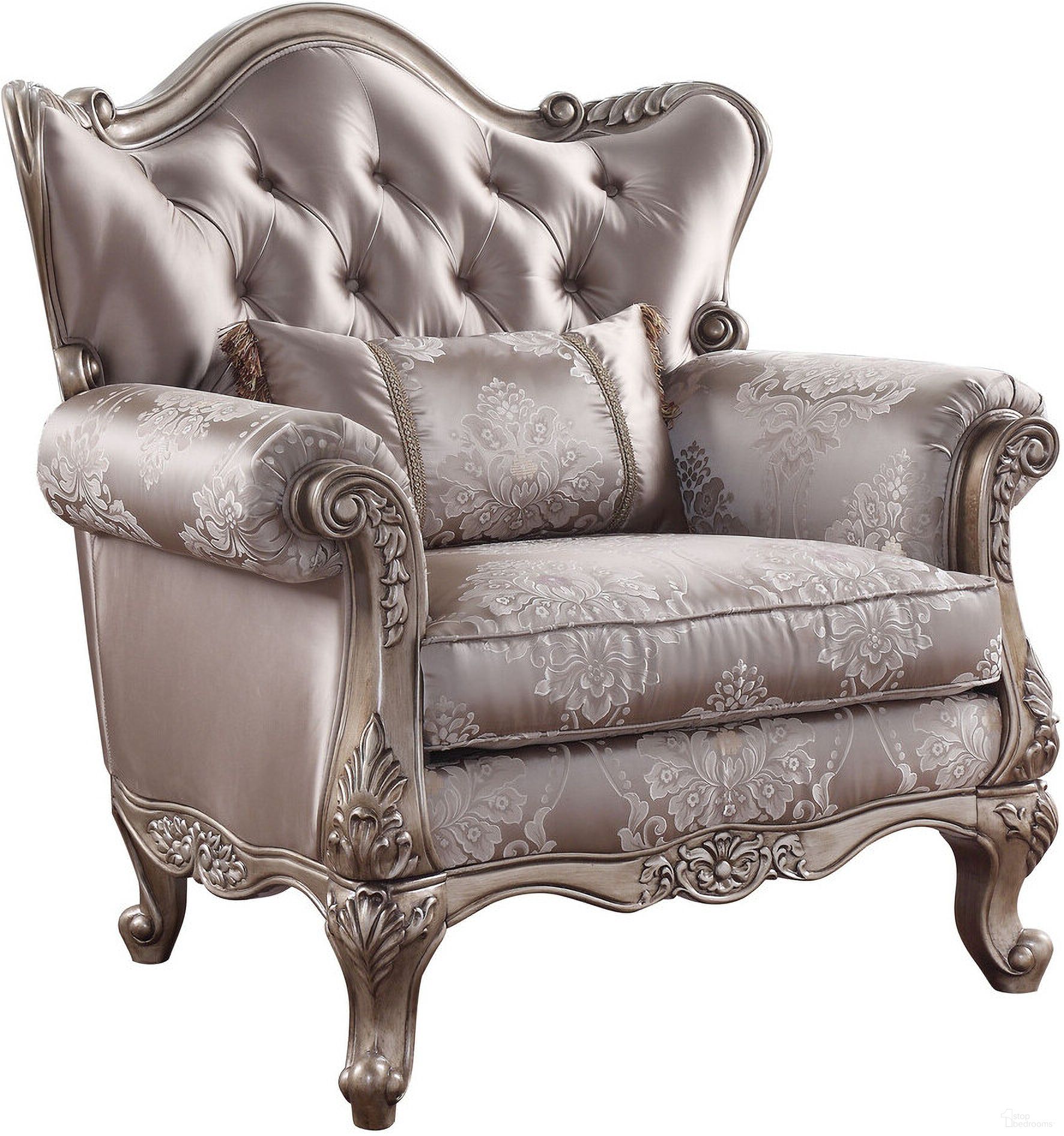 The appearance of 45 Inch Fabric Floral Tufted Arm Chair and Toss Pillow In Champagne designed by Homeroots in the traditional interior design. This champagne piece of furniture was selected by 1StopBedrooms from to add a touch of cosiness and style into your home. Sku: 491131. Material: Fabric.