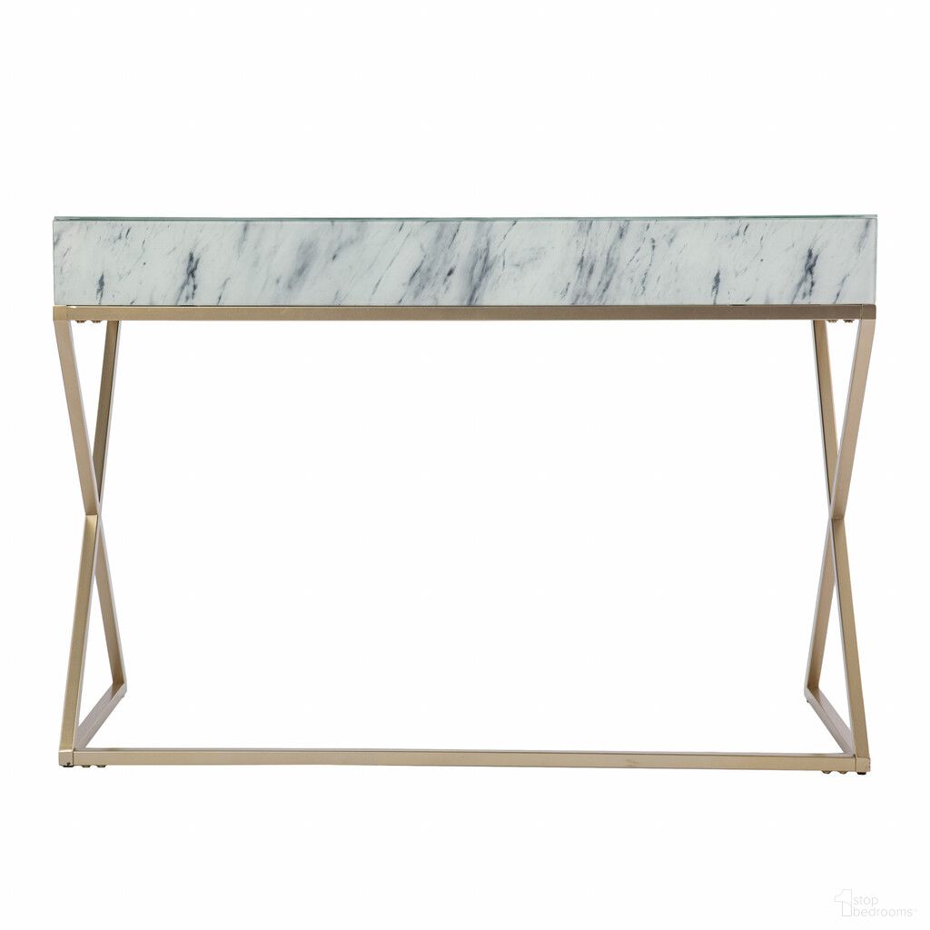 The appearance of 45 Inch Glass Writing Desk with Two Drawers In White and Bronze designed by Homeroots in the modern / contemporary interior design. This white/bronze piece of furniture was selected by 1StopBedrooms from to add a touch of cosiness and style into your home. Sku: 402028. Material: Glass.