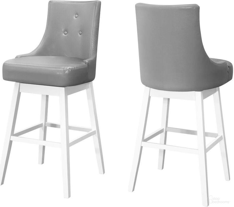 The appearance of 46 Inch Barstool Set Of 2 Grey Leather-Look Swivel designed by Monarch Specialties in the transitional interior design. This grey piece of furniture  was selected by 1StopBedrooms from  to add a touch of cosiness and style into your home. Sku: I 1243. Material: MDF.