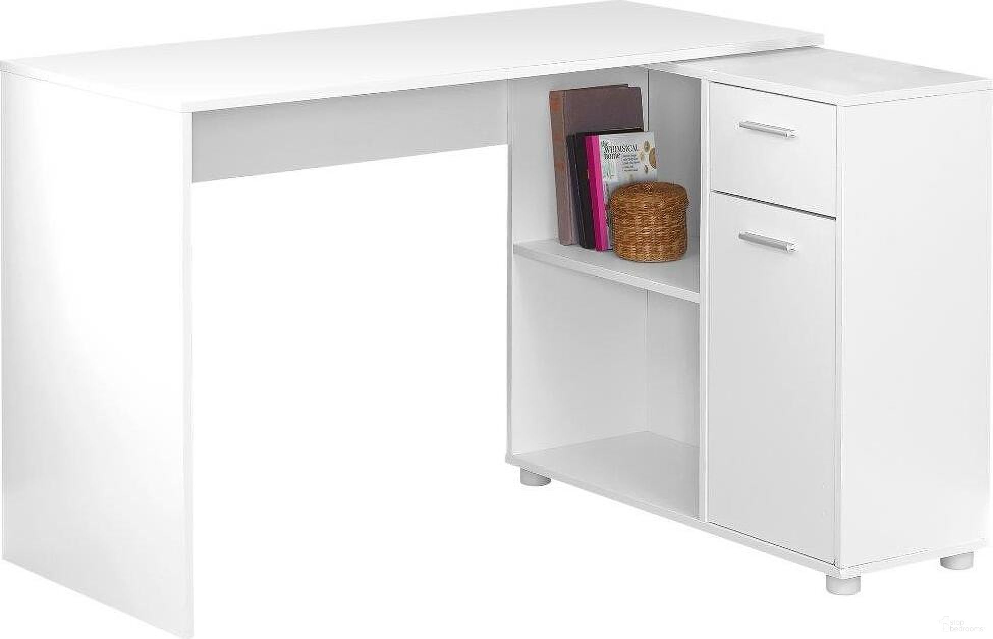 The appearance of 46 Inch Computer Desk In White With A Storage Cabinet designed by Monarch Specialties in the modern / contemporary interior design. This white piece of furniture  was selected by 1StopBedrooms from  to add a touch of cosiness and style into your home. Sku: I 7350. Material: Wood.