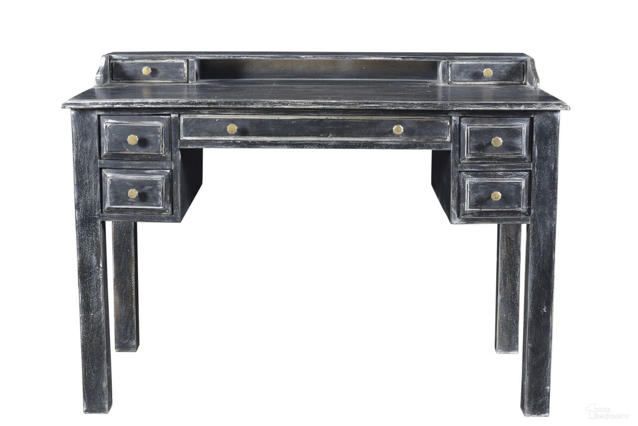 The appearance of 46 Inch Solid Wood Writing Desk with Seven Drawers In Black designed by Homeroots in the traditional interior design. This black piece of furniture was selected by 1StopBedrooms from to add a touch of cosiness and style into your home. Sku: 489185. Material: Solid Wood.