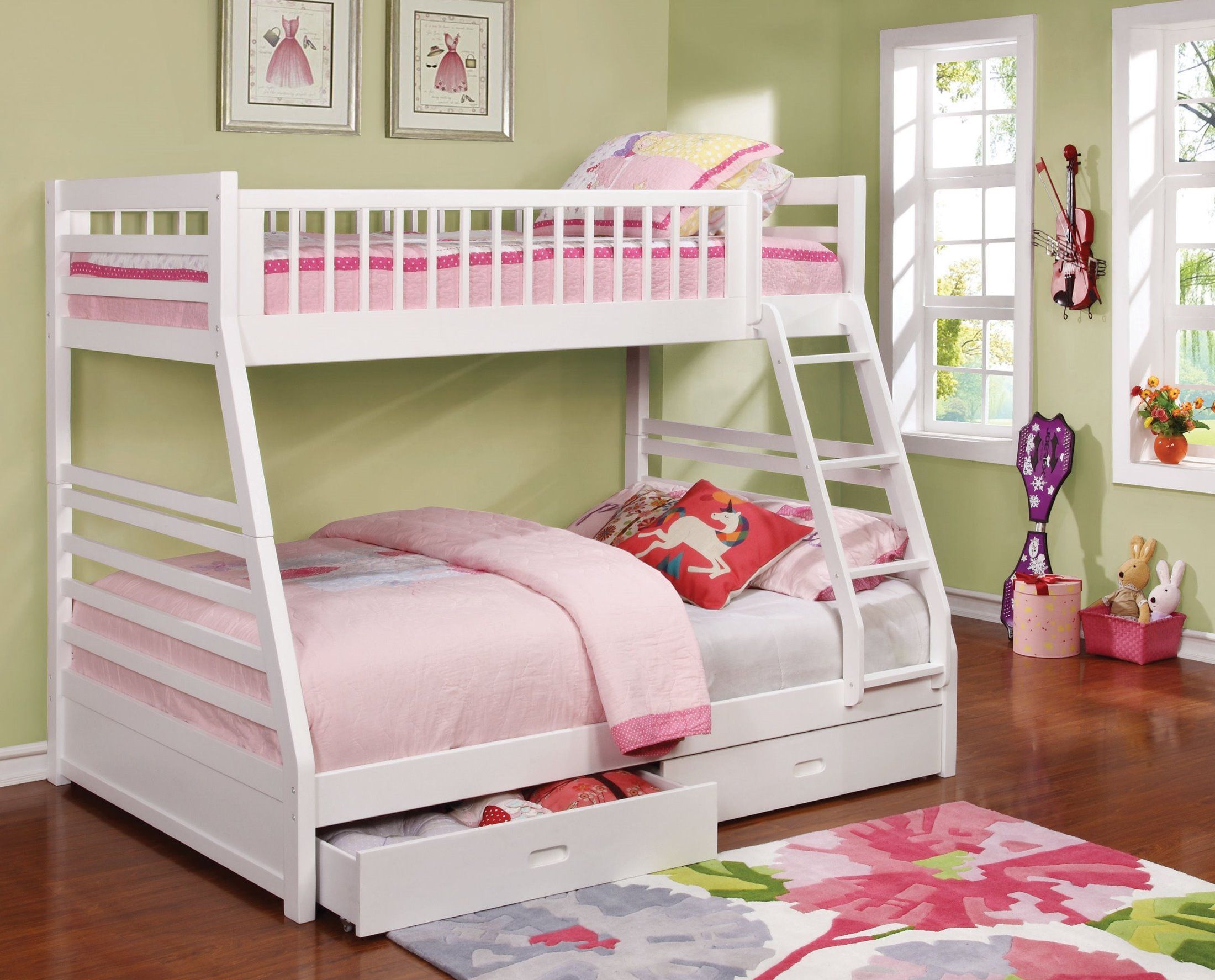 The appearance of Ashton Twin Over Full 2-drawer Bunk Bed White designed by Coaster in the transitional interior design. This white piece of furniture was selected by 1StopBedrooms from Ashton Collection to add a touch of cosiness and style into your home. Sku: 460180B1;460180B2;460180B3. Bed Type: Bunk Bed. Material: Wood. Bed Size: Twin Over Full.