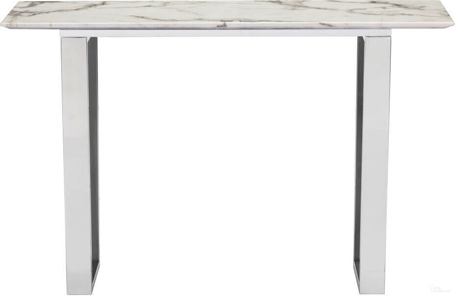 The appearance of 47 Inch Faux Marble Sled Console Table In White and Silver designed by Homeroots in the modern / contemporary interior design. This white and silver piece of furniture was selected by 1StopBedrooms from to add a touch of cosiness and style into your home. Sku: 396469. Material: Faux Marble.