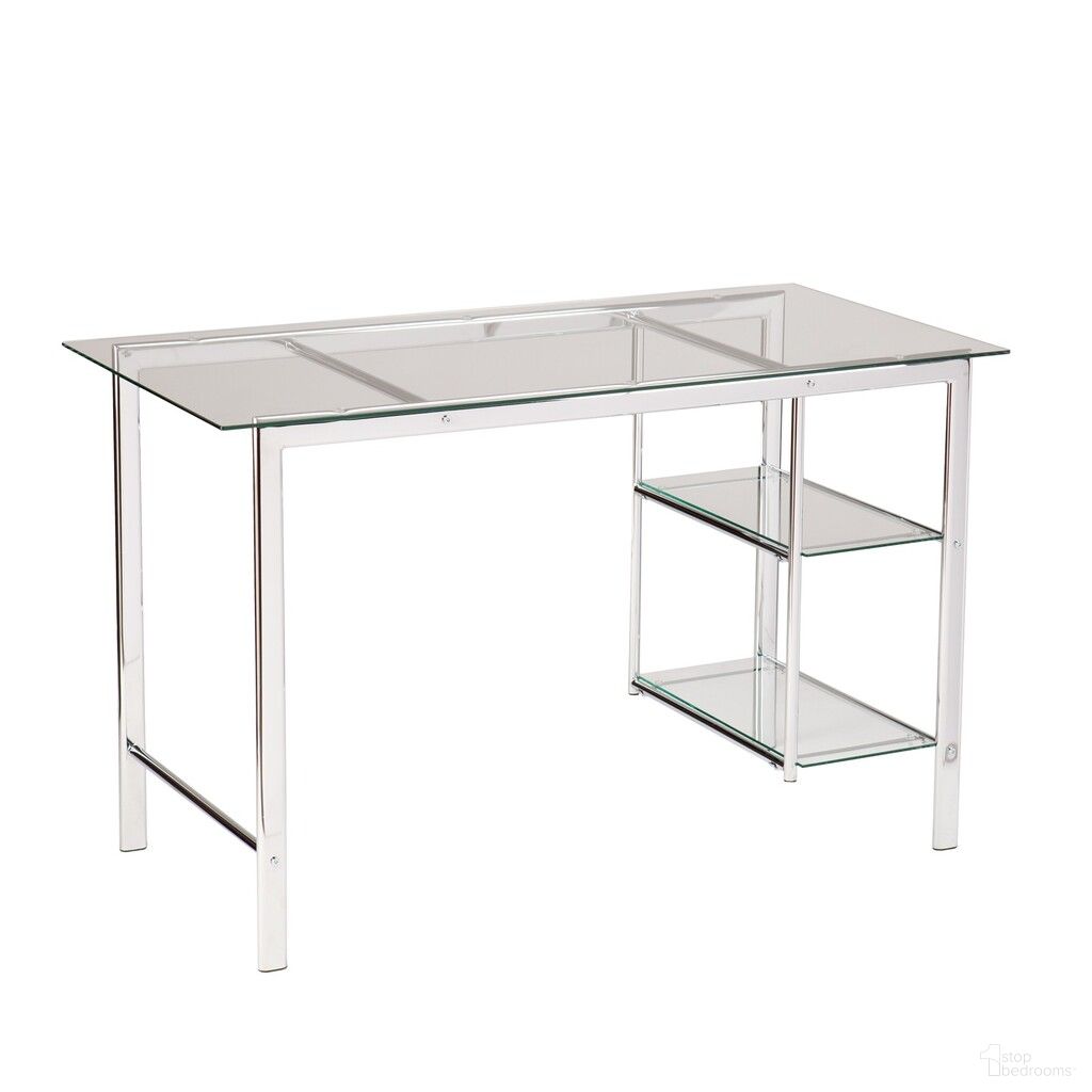 47 Inch Glass and Metal Writing Desk In Clear and Silver