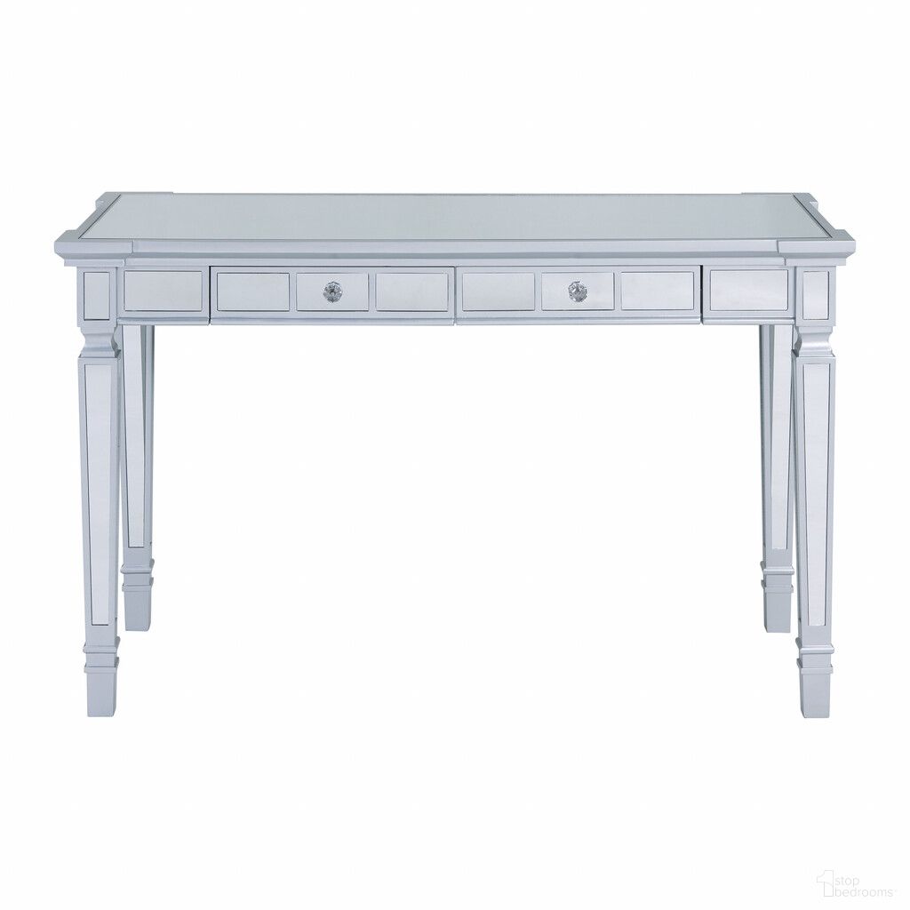 The appearance of 47 Inch Mirrored Writing Desk with Two Drawers In Silver designed by Homeroots in the modern / contemporary interior design. This silver piece of furniture  was selected by 1StopBedrooms from  to add a touch of cosiness and style into your home. Sku: 402053. Material: Mirrored Glass.