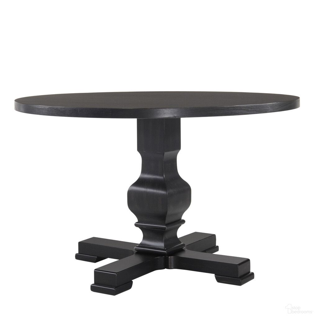 The appearance of 47 Inch Rounded Solid Wood Pedestal Base Dining Table In Black designed by Homeroots in the modern / contemporary interior design. This black piece of furniture  was selected by 1StopBedrooms from  to add a touch of cosiness and style into your home. Sku: 517746. Table Base Style: Pedestal. Table Top Shape: Round. Material: Solid Wood. Size: 47.25".