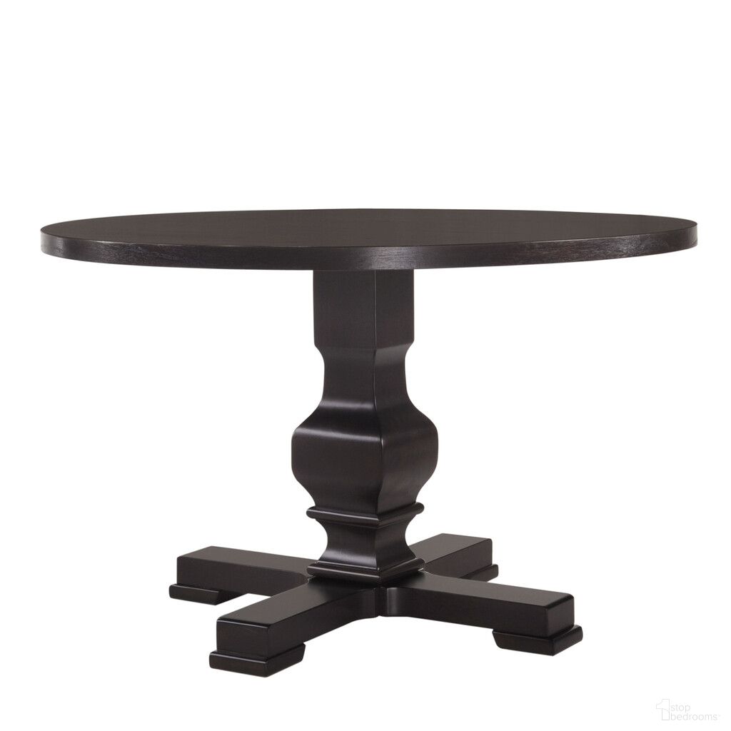 The appearance of 47 Inch Rounded Solid Wood Pedestal Base Dining Table In Black designed by Homeroots in the modern / contemporary interior design. This black piece of furniture  was selected by 1StopBedrooms from  to add a touch of cosiness and style into your home. Sku: 517747. Table Base Style: Pedestal. Table Top Shape: Round. Material: Solid Wood. Size: 47.25".