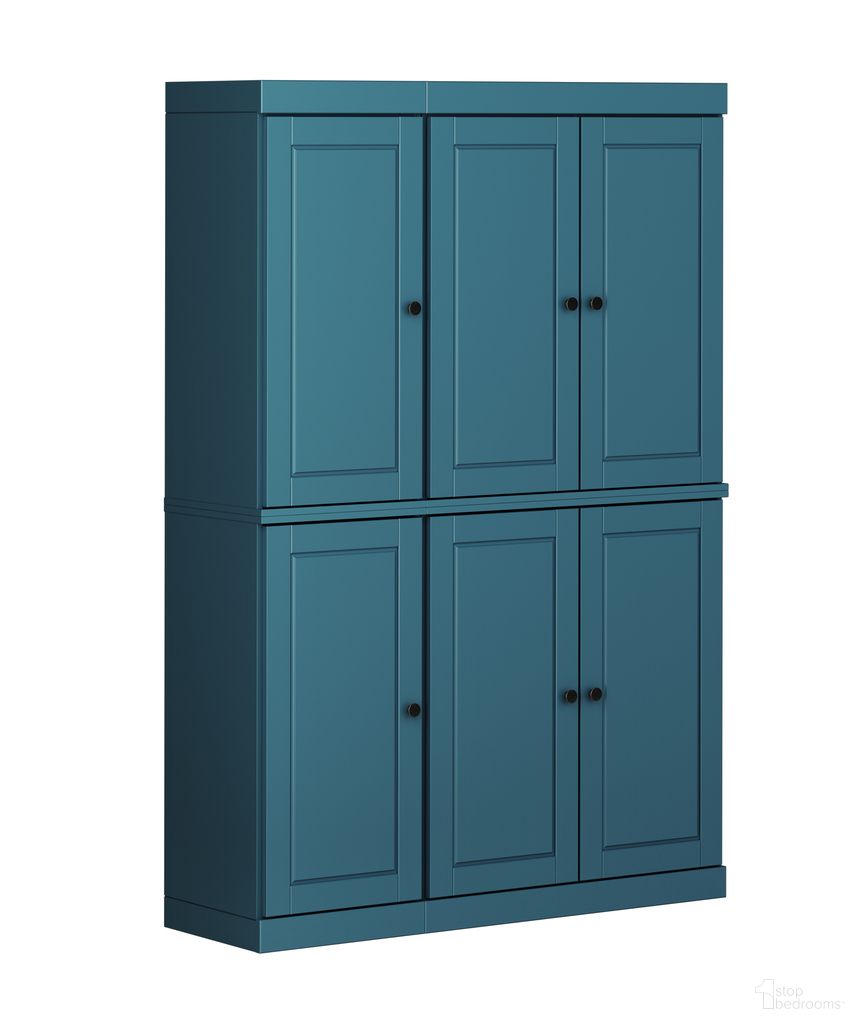 48.5 Inch Pantry Cabinet with Raised Panel Doors and Adjustable Shelves In Teal Blue
