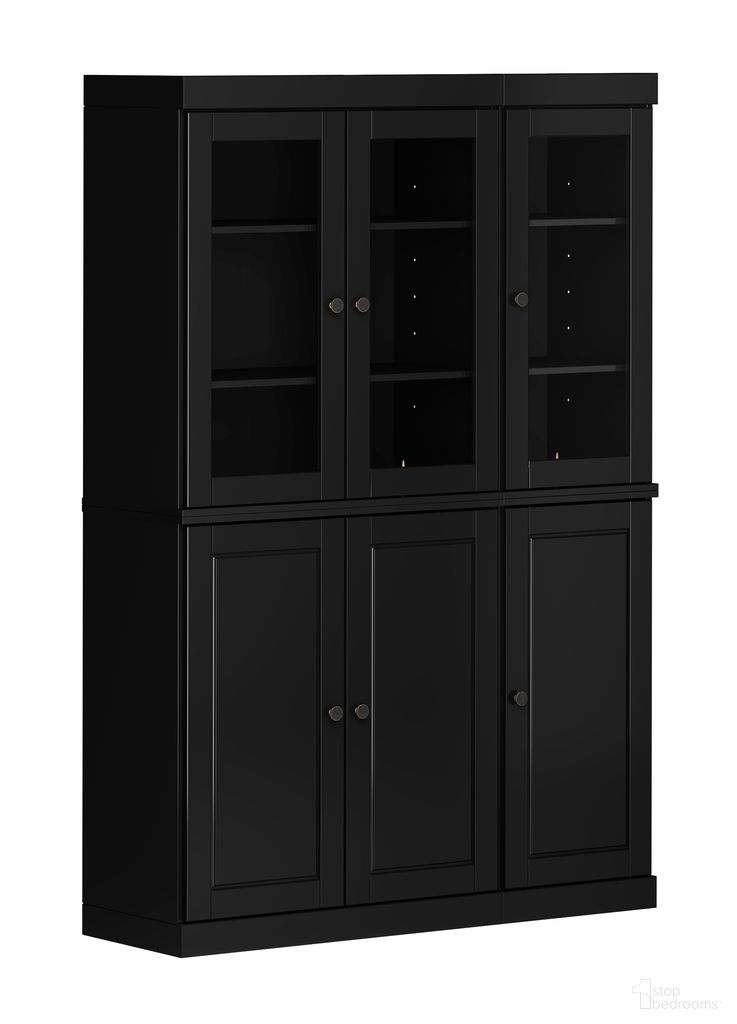 48.5 Inch Pantry China Cabinet with Raised Panel and Clear Glass Doors In Black