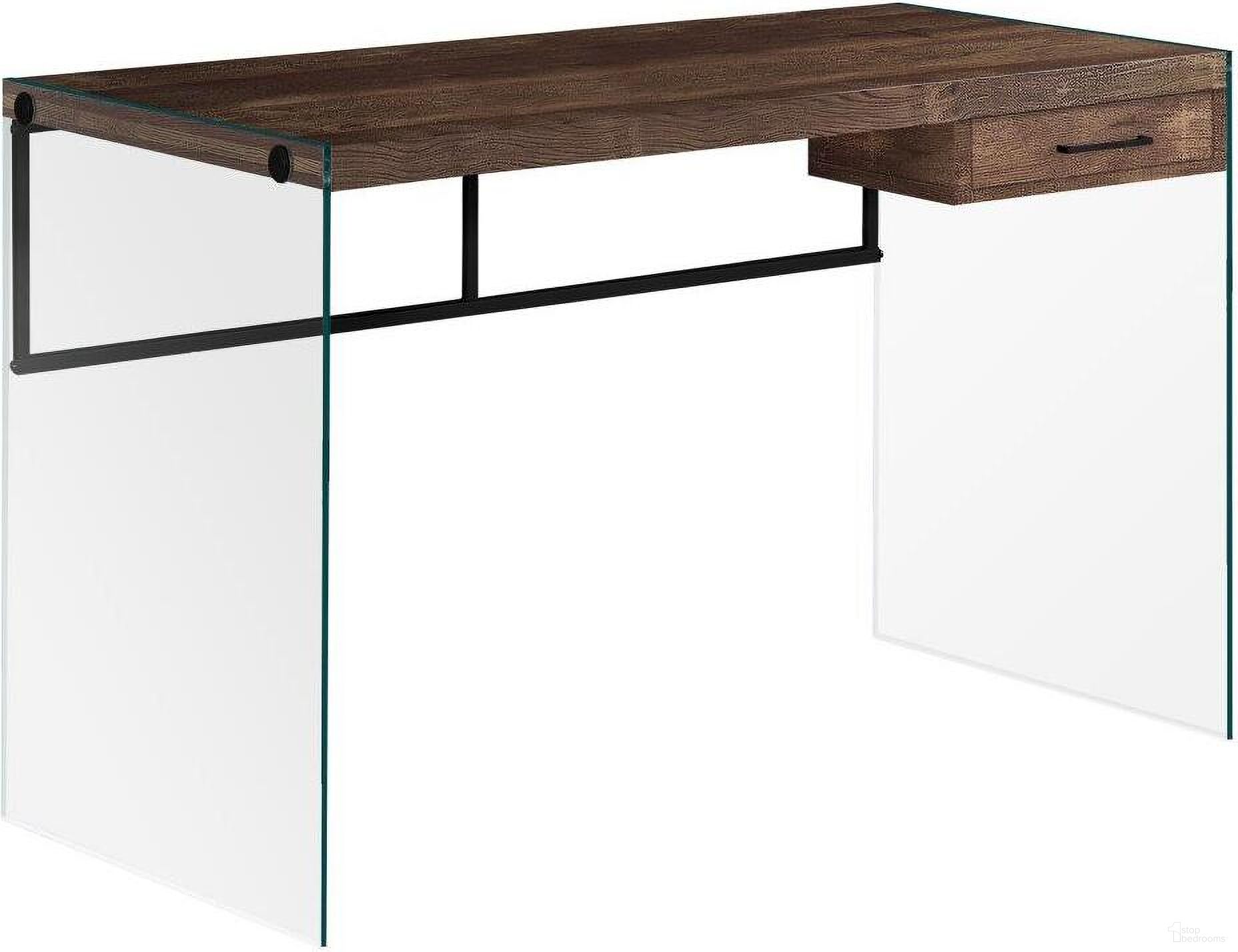 48 Inch Computer Desk In Brown Reclaimed Wood And Glass Panels