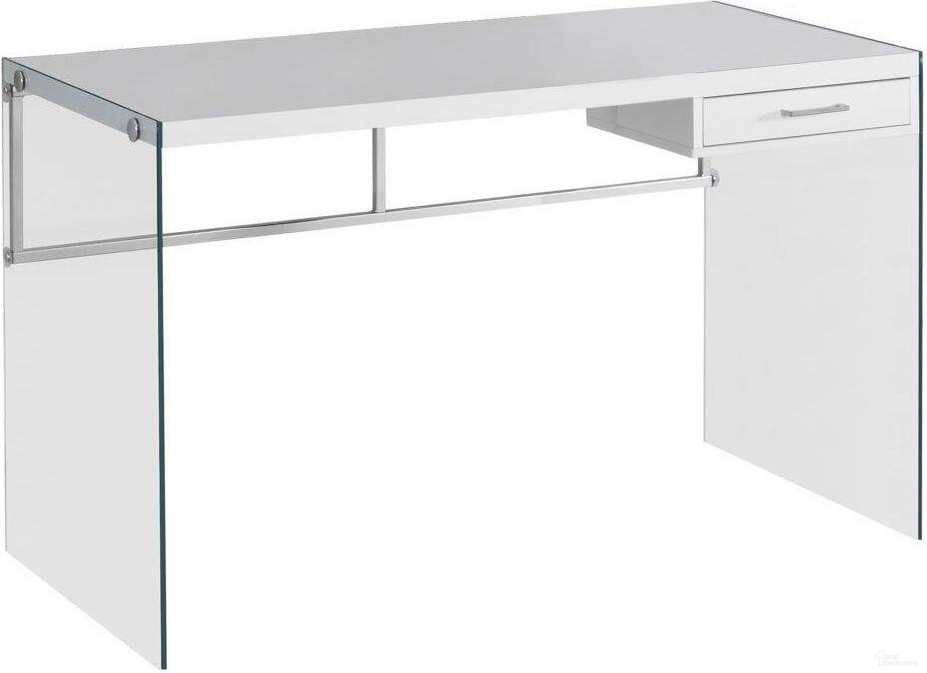 The appearance of 48 Inch Computer Desk In Glossy White With Tempered Glass designed by Monarch Specialties in the modern / contemporary interior design. This white piece of furniture  was selected by 1StopBedrooms from  to add a touch of cosiness and style into your home. Sku: I 7209. Material: Metal.