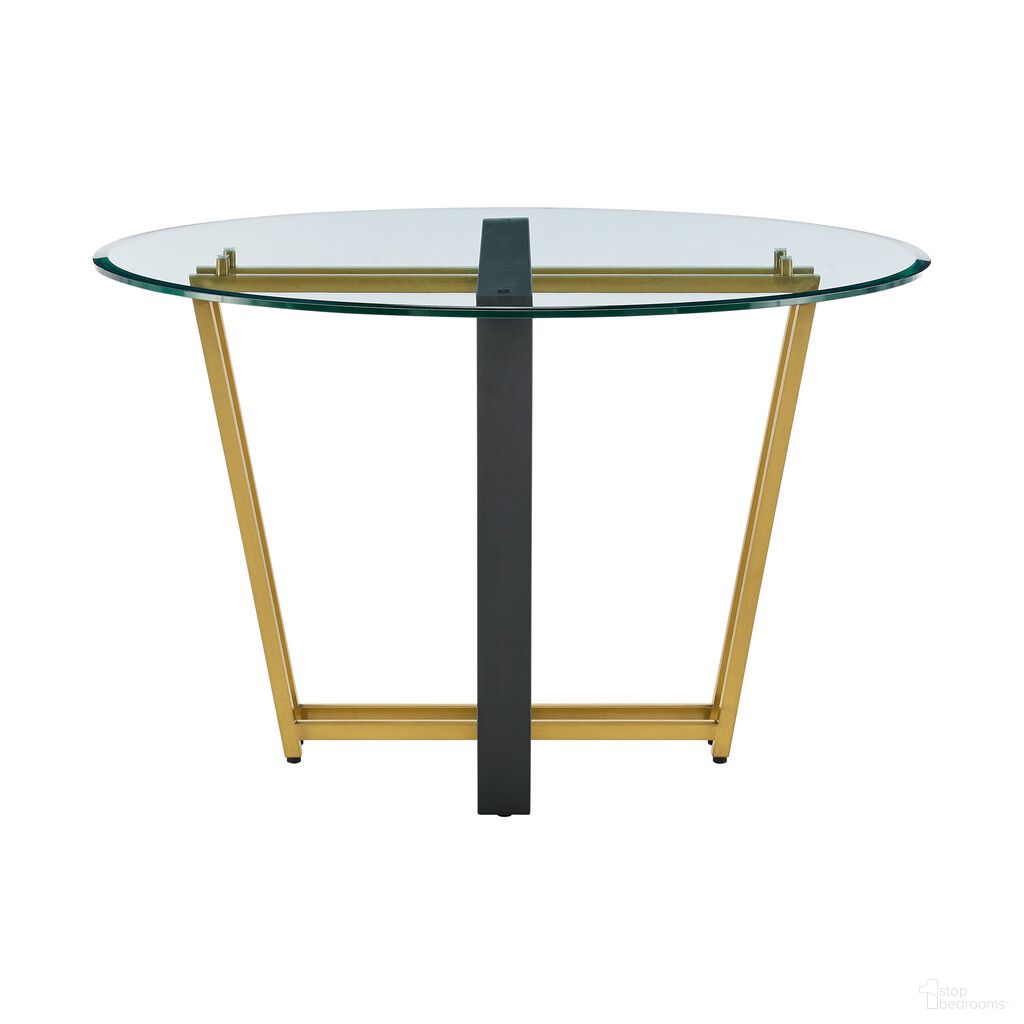 The appearance of 48 Inch Glass and Iron Sled Base Round Top Dining Table In Clear and Gold designed by Homeroots in the modern / contemporary interior design. This clear/gold piece of furniture  was selected by 1StopBedrooms from  to add a touch of cosiness and style into your home. Sku: 569432. Table Base Style: Pedestal. Table Top Shape: Round. Material: Glass. Size: 48".