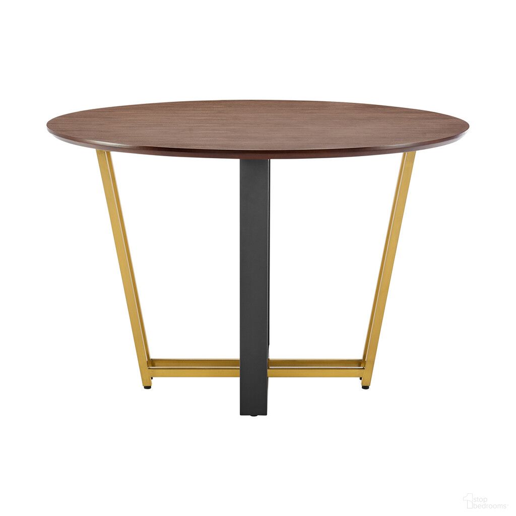 The appearance of 48 Inch Iron Sled Base Round Top Dining Table In Brown and Gold designed by Homeroots in the modern / contemporary interior design. This brown and gold piece of furniture  was selected by 1StopBedrooms from  to add a touch of cosiness and style into your home. Sku: 569435. Table Base Style: Pedestal. Table Top Shape: Round. Material: Iron. Size: 48".