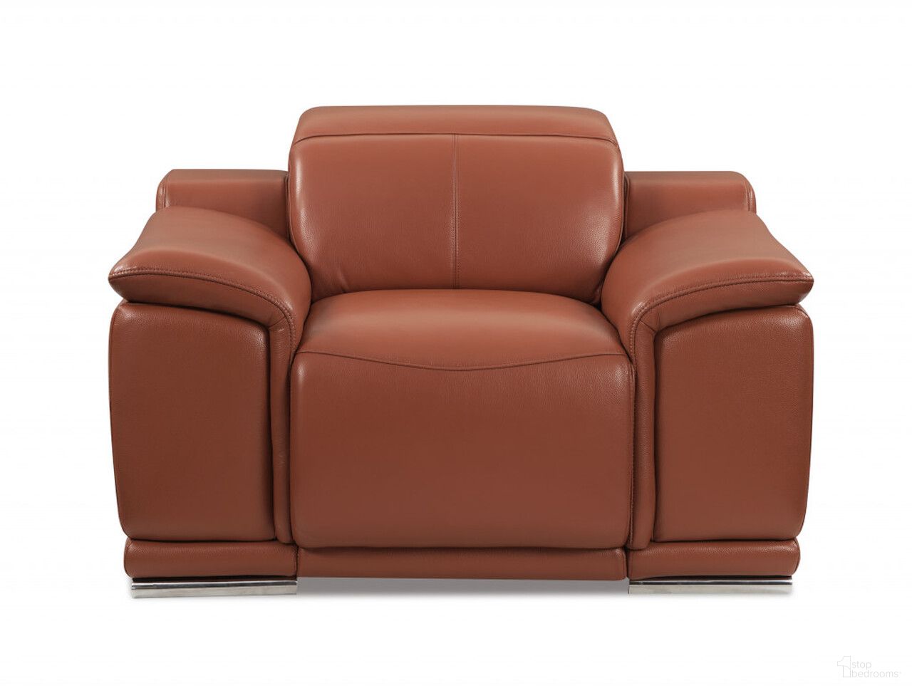 The appearance of 48 Inch Italian Leather Arm Chair In Camel and Silver designed by Homeroots in the modern / contemporary interior design. This camel and silver piece of furniture  was selected by 1StopBedrooms from  to add a touch of cosiness and style into your home. Sku: 476507. Material: Genuine Leather.
