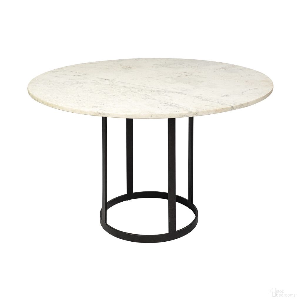 The appearance of 48 Inch Rounded Marble and Metal Pedestal Base Dining Table In White and Black designed by Homeroots in the modern / contemporary interior design. This white and black piece of furniture  was selected by 1StopBedrooms from  to add a touch of cosiness and style into your home. Sku: 380478. Table Base Style: Pedestal. Table Top Shape: Round. Material: Marble. Size: 48".