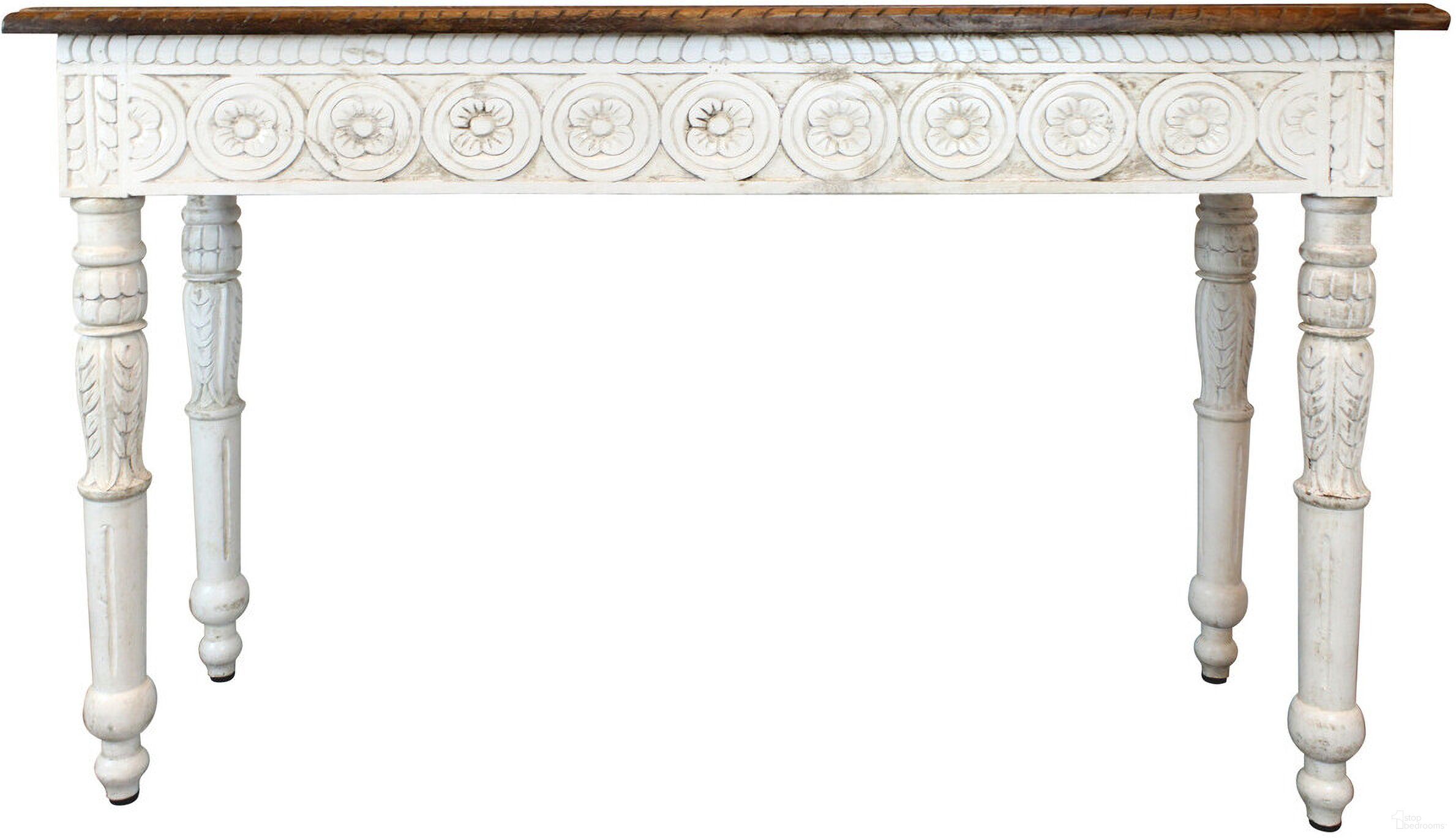 The appearance of 48 Inch Solid Wood Distressed Console Table In Natural and White designed by Homeroots in the rustic / southwestern interior design. This natural and white piece of furniture  was selected by 1StopBedrooms from  to add a touch of cosiness and style into your home. Sku: 488795. Material: Solid Wood.