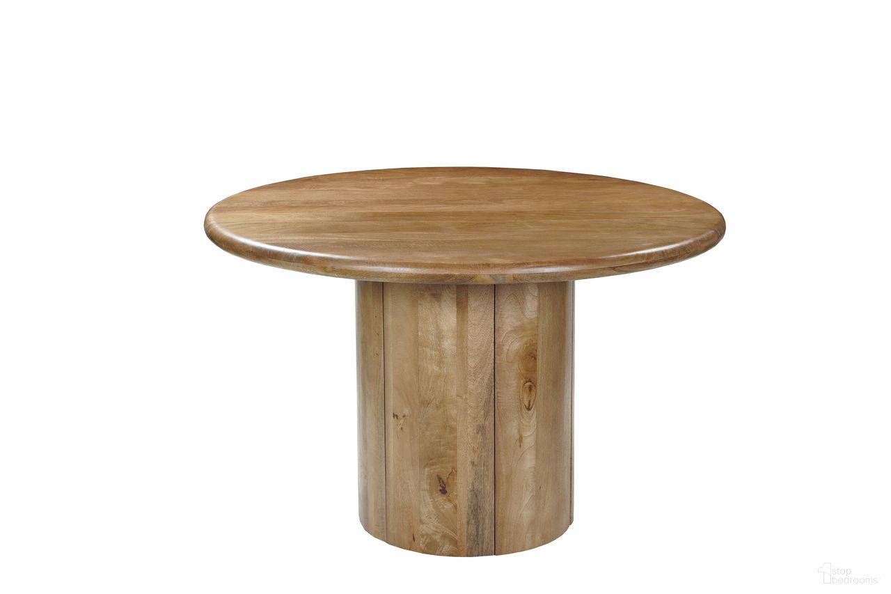 The appearance of 48 Inch Solid Wood Pedestal Base Round Top Dining Table In Natural designed by Homeroots in the transitional interior design. This natural piece of furniture  was selected by 1StopBedrooms from  to add a touch of cosiness and style into your home. Sku: 644518. Table Base Style: Pedestal. Table Top Shape: Round. Size: 48". Material: Solid Wood.
