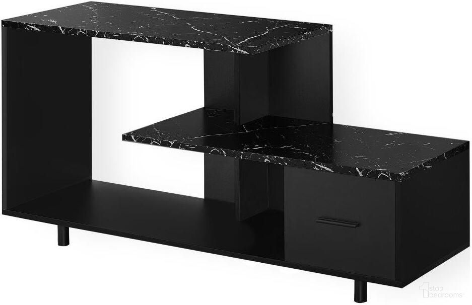 48 Inch Tv Stand In Black Marble Top With 1 Drawer