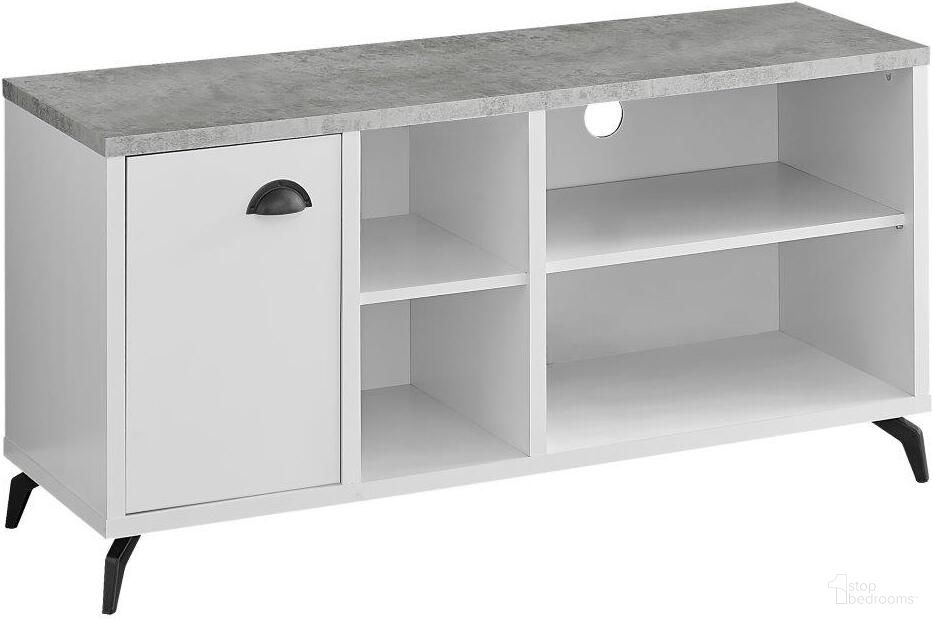 48 Inch Tv Stand In White And Grey Cement-Look Top