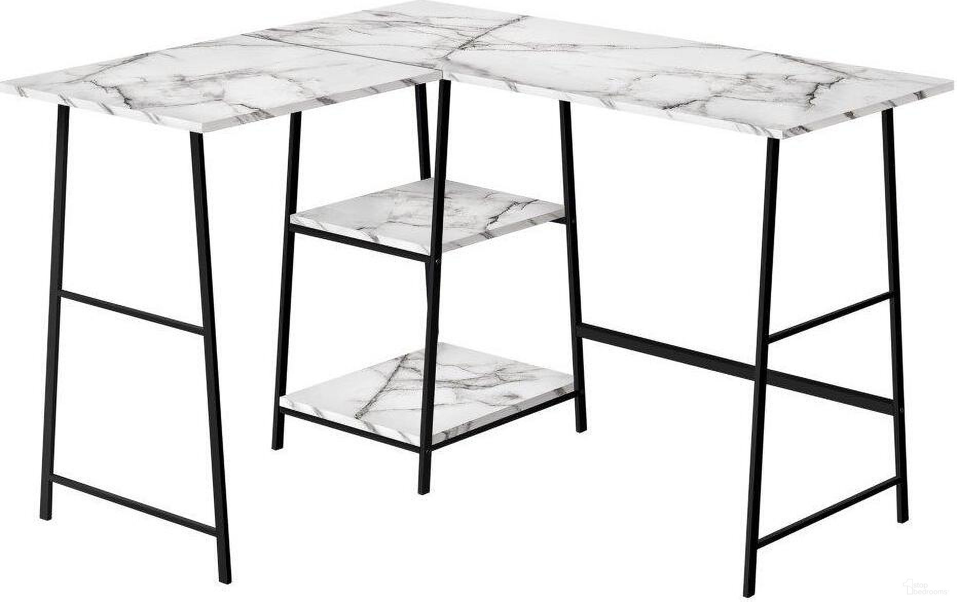 48 Inch White Marble And Black Metal Corner Compter Desk