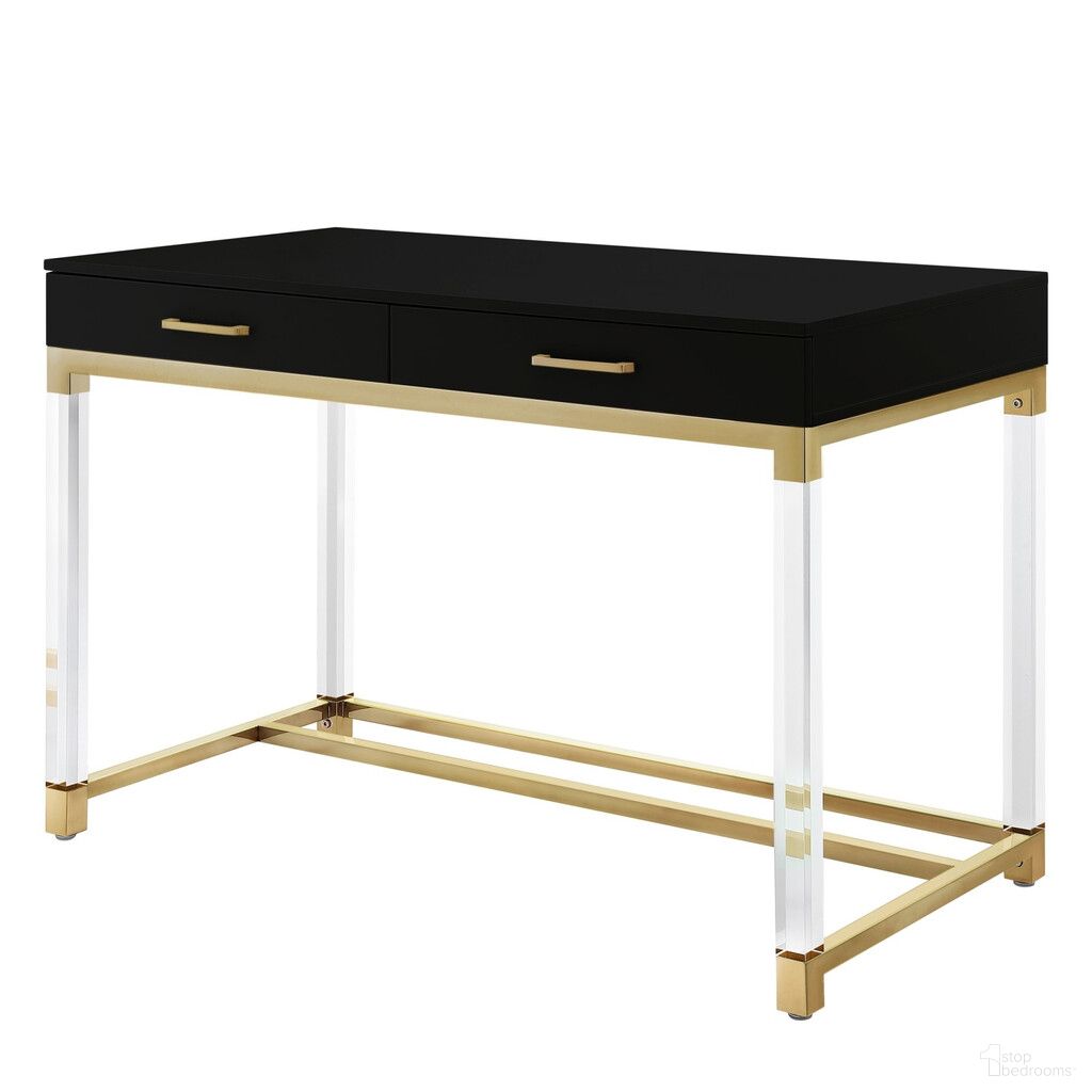 The appearance of 48 Inch Wood Acrylic and Stainless Steel Writing Desk with Two Drawers In Black Clear and Gold designed by Homeroots in the modern / contemporary interior design. This black clear and gold piece of furniture was selected by 1StopBedrooms from to add a touch of cosiness and style into your home. Sku: 543747. Material: Plastic.