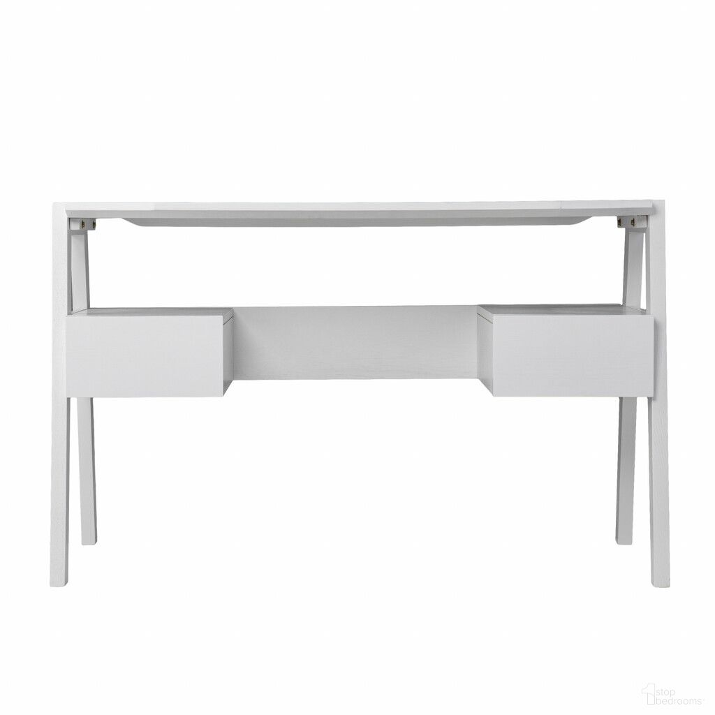 The appearance of 48 Inch Writing Desk with Two Drawers In White designed by Homeroots in the modern / contemporary interior design. This white piece of furniture  was selected by 1StopBedrooms from  to add a touch of cosiness and style into your home. Sku: 402024. Material: Wood.