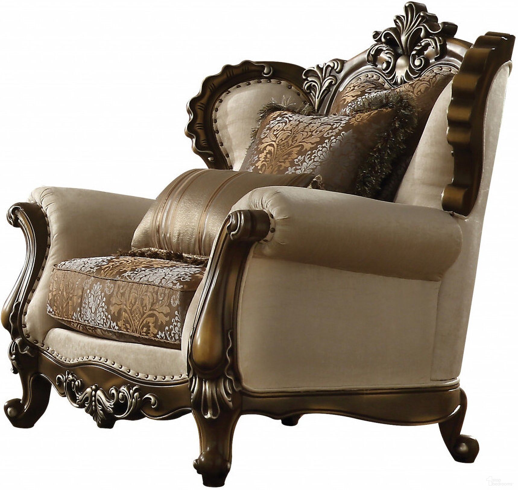 The appearance of 49 Inch Fabric Damask Tufted Wingback Chair and Toss Pillows In Brown and Tan designed by Homeroots in the traditional interior design. This brown and tan piece of furniture was selected by 1StopBedrooms from to add a touch of cosiness and style into your home. Sku: 491107. Material: Fabric.