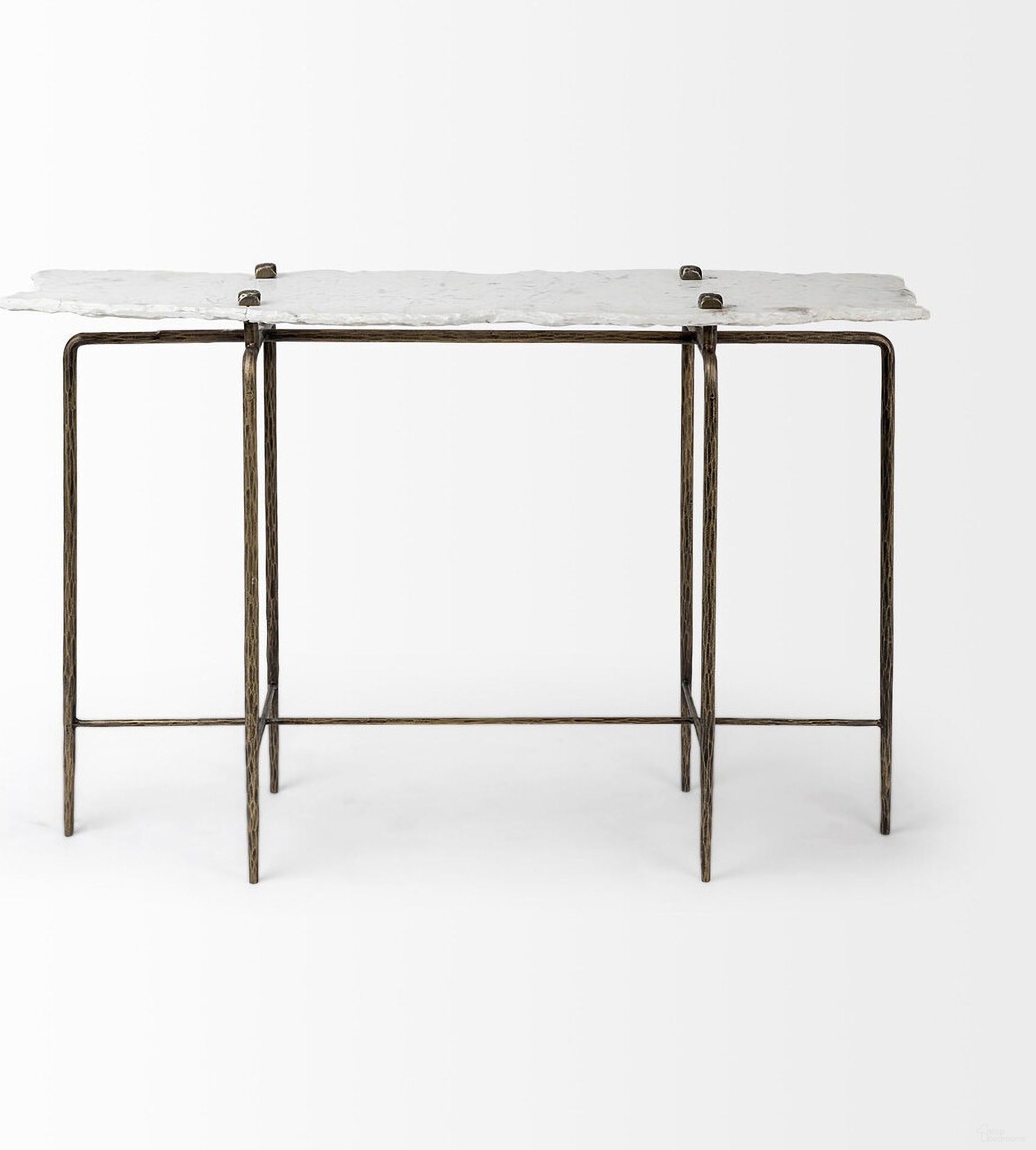 The appearance of 49 Inch Genuine Marble and Iron Distressed Six Leg Console Table In White and Brass designed by Homeroots in the modern / contemporary interior design. This white/brass piece of furniture was selected by 1StopBedrooms from to add a touch of cosiness and style into your home. Sku: 380223. Material: Marble.