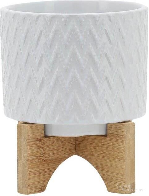 5 Inch Chevron Planter With Stand In White