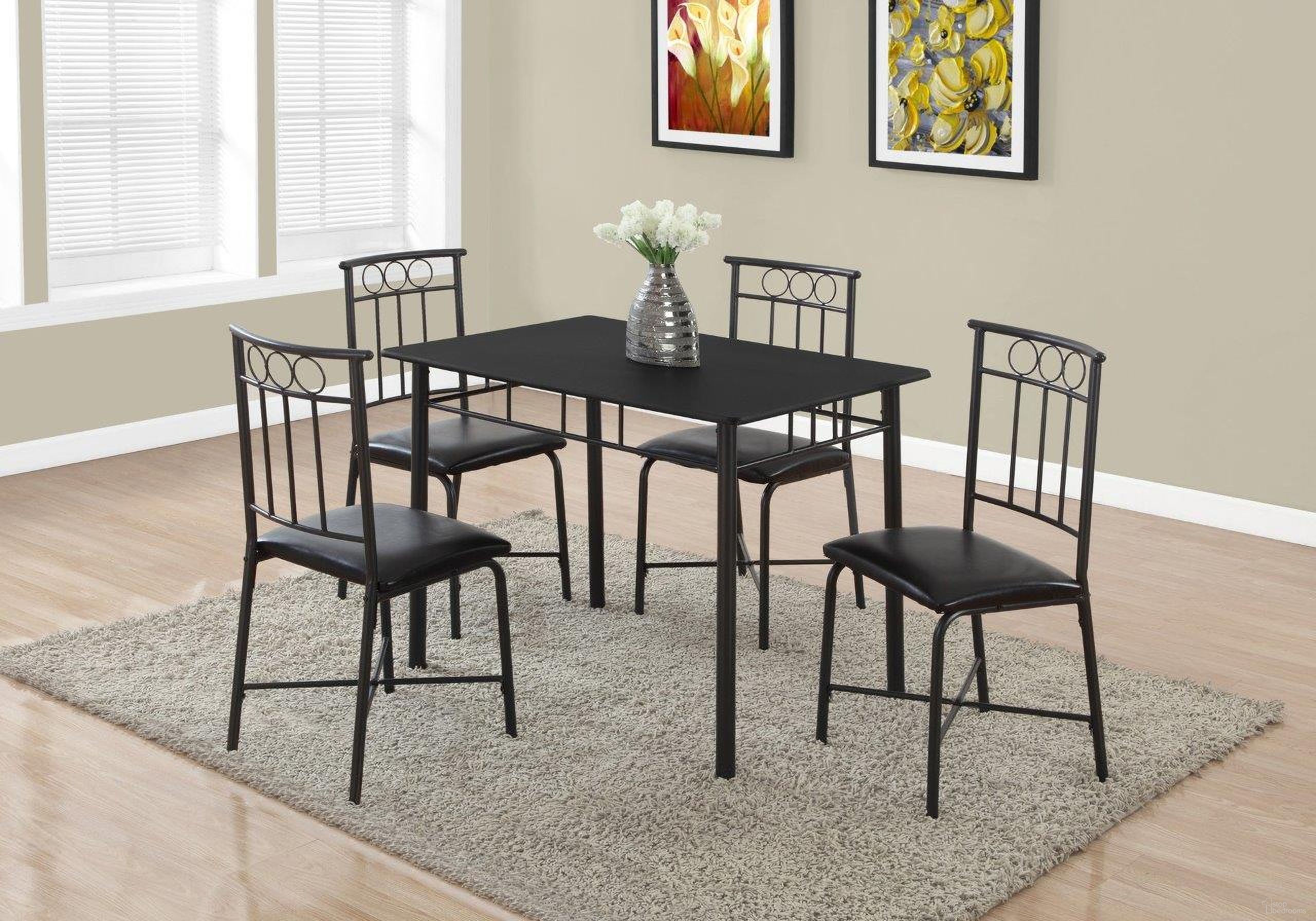 The appearance of 5 Piece Dining Set In Black Metal And Top designed by Monarch Specialties in the modern / contemporary interior design. This black piece of furniture was selected by 1StopBedrooms from to add a touch of cosiness and style into your home. Sku: I 1018. Material: Metal.
