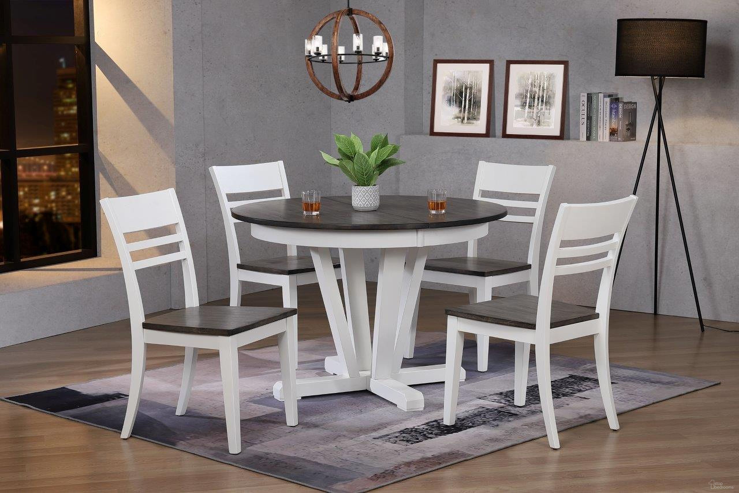 The appearance of 5-Piece Hudson Dining Set In Shadow Grey and White designed by Iconic Furniture in the transitional interior design. This shadow grey and white piece of furniture was selected by 1StopBedrooms from Hudson Collection to add a touch of cosiness and style into your home. Sku: RD45HUDCH63SHWWHT-5PC. Table Base Style: Pedestal. Table Top Shape: Round. Material: Rubberwood.
