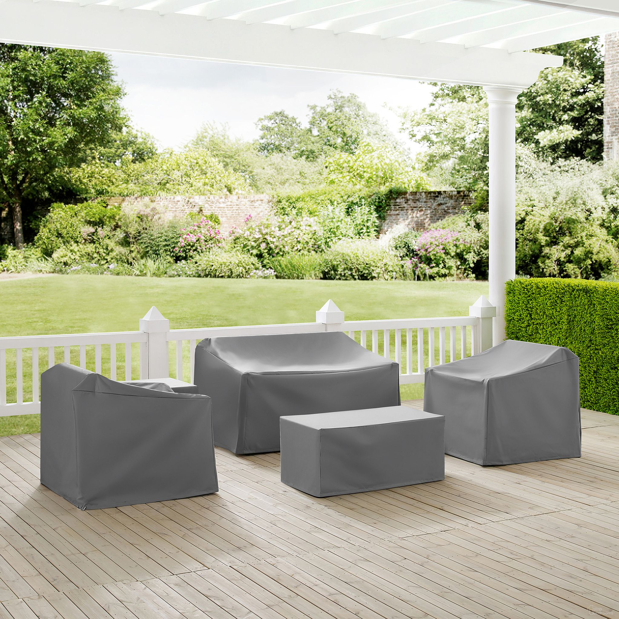 The appearance of 5 Piece Outdoor Furniture Cover Set In Gray designed by Crosley Brands in the modern / contemporary interior design. This gray piece of furniture was selected by 1StopBedrooms from Furniture Covers Collection to add a touch of cosiness and style into your home. Sku: CO7501-GY;CO7504-GY;CO7500-GY;CO7500-GY;CO7502-GY. Material: PVC.