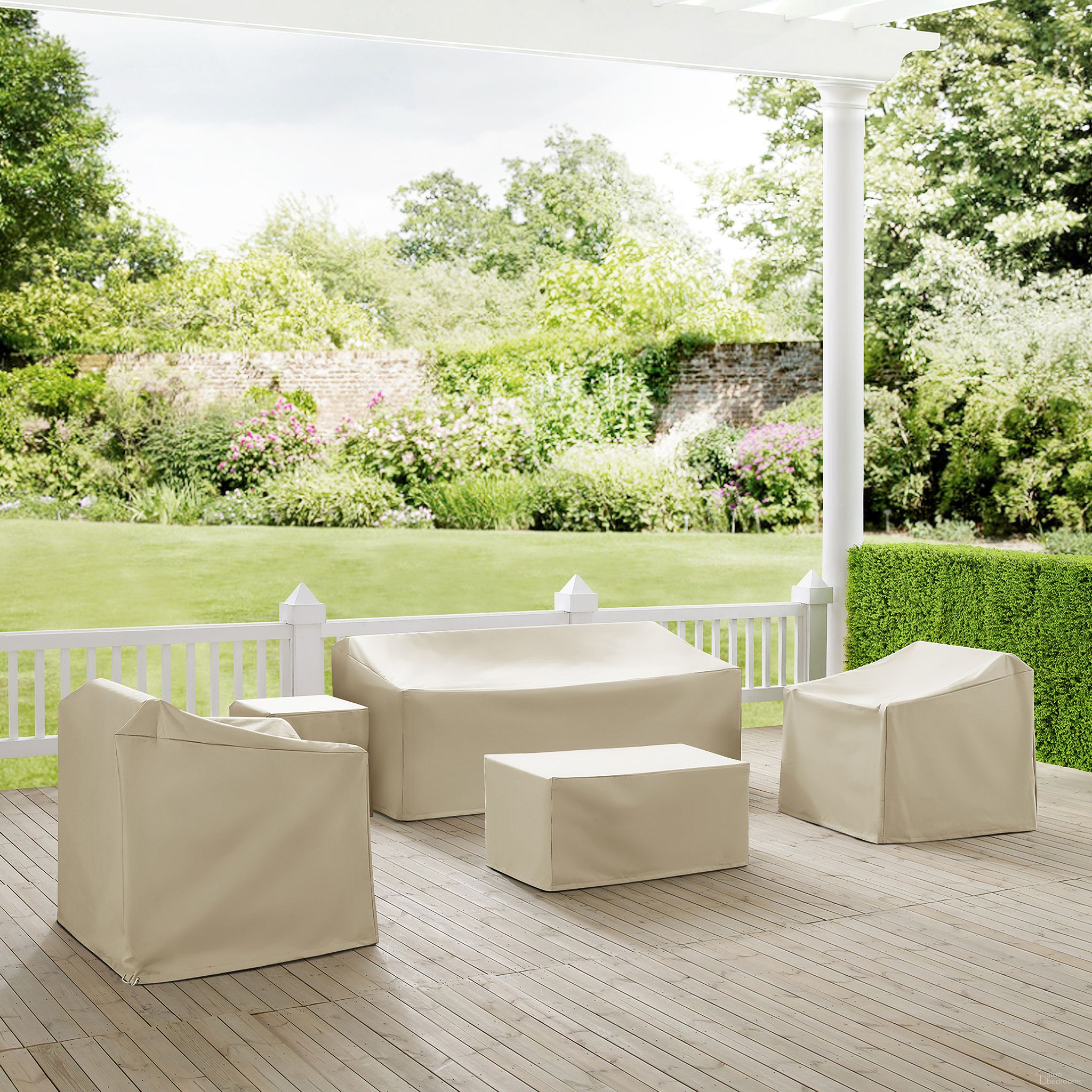 The appearance of 5 Piece Outdoor Furniture Cover Set In Tan designed by Crosley Brands in the modern / contemporary interior design. This tan piece of furniture  was selected by 1StopBedrooms from Furniture Covers Collection to add a touch of cosiness and style into your home. Sku: CO7504-TA;CO7503-TA;CO7502-TA;CO7500-TA;CO7500-TA. Material: PVC.