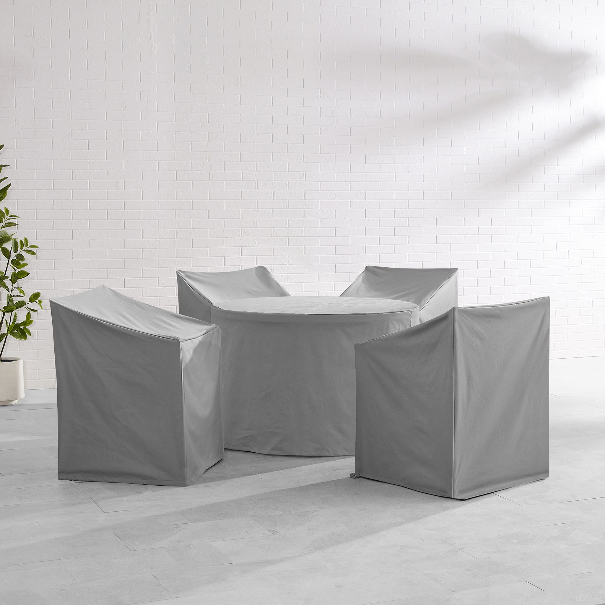 The appearance of 5 Piece Round Outdoor Dining Furniture Cover Set In Gray designed by Crosley Brands in the modern / contemporary interior design. This gray piece of furniture  was selected by 1StopBedrooms from Furniture Covers Collection to add a touch of cosiness and style into your home. Sku: CO7509-GY;CO7509-GY;CO7512-GY. Material: PVC.