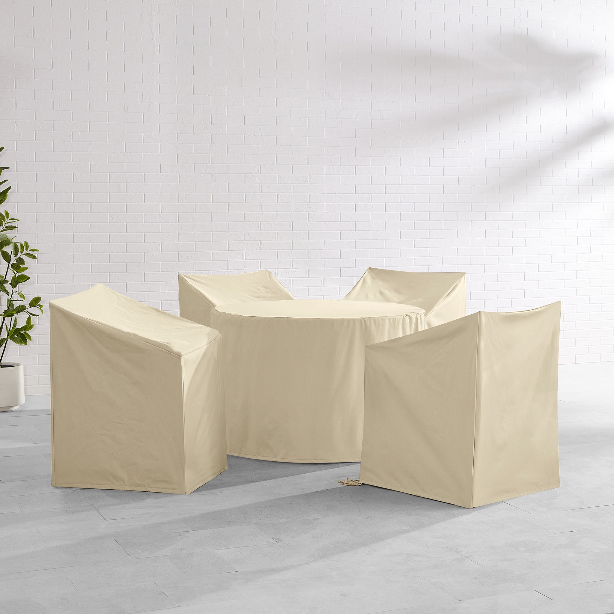 5 Piece Round Outdoor Dining Furniture Cover Set In Tan