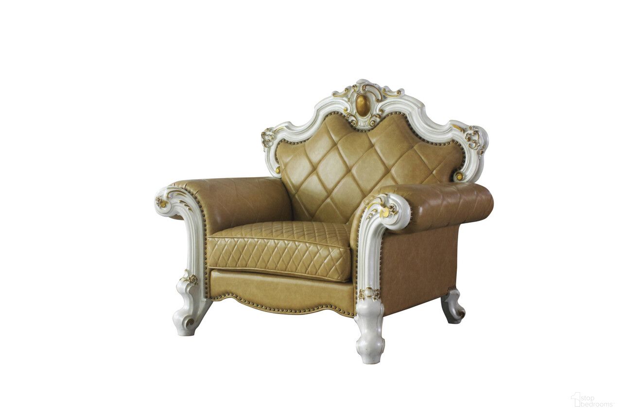 The appearance of 50 Inch Faux Leather Tufted Arm Chair and Toss Pillow In Beige and Pearl designed by Homeroots in the transitional interior design. This beige and pearl piece of furniture was selected by 1StopBedrooms from to add a touch of cosiness and style into your home. Sku: 515791. Material: Faux Leather.