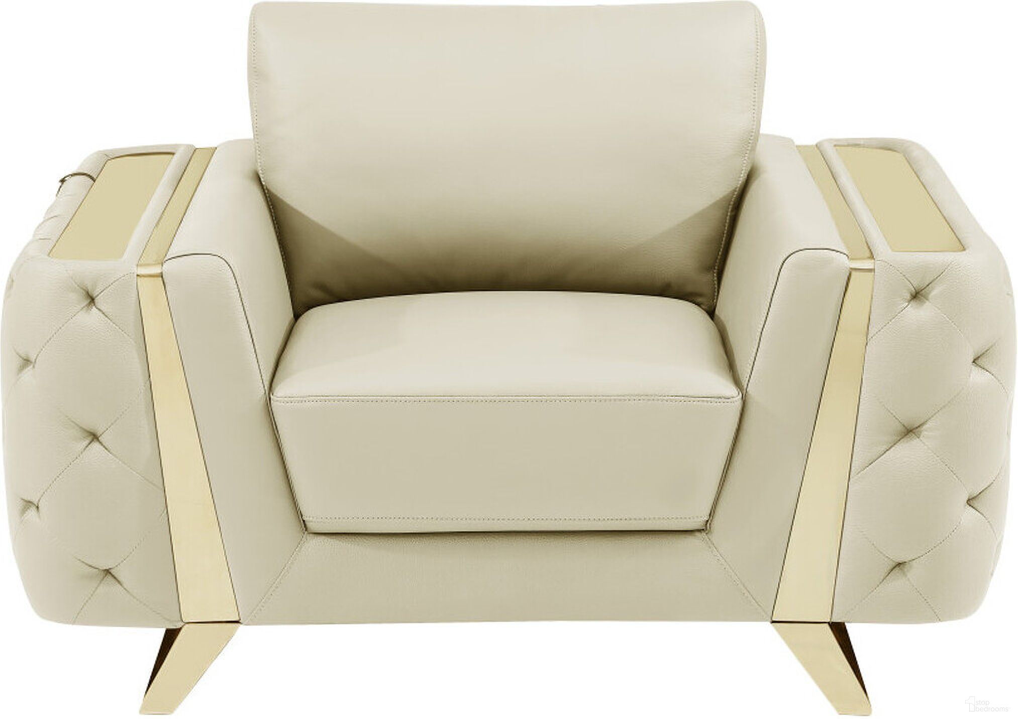 The appearance of 50 Inch Genuine Leather Tufted Club Chair In Gold and Beige designed by Homeroots in the traditional interior design. This gold and beige piece of furniture was selected by 1StopBedrooms from to add a touch of cosiness and style into your home. Sku: 518567. Material: Genuine Leather.