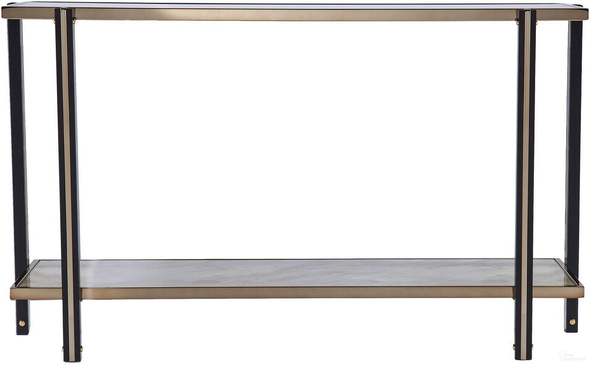 50 Inch Mirrored Glass Console Table with Shelf In Smoky Black and Champagne
