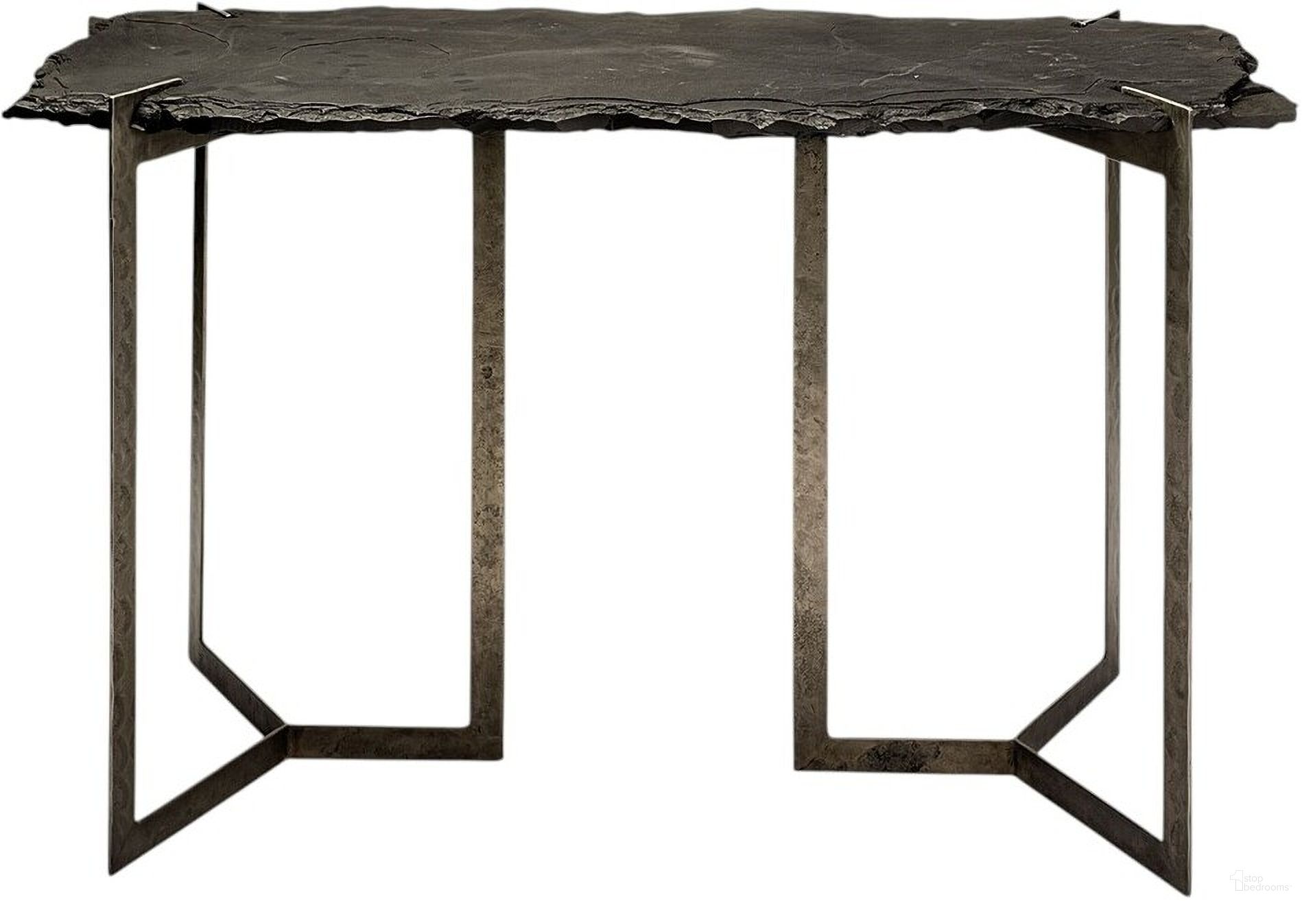 The appearance of 50 Inch Slate and Iron Distressed Double Pedestal Console Table In Nickel and Black designed by Homeroots in the rustic / southwestern interior design. This nickel/black piece of furniture  was selected by 1StopBedrooms from  to add a touch of cosiness and style into your home. Sku: 380247. Material: Iron.