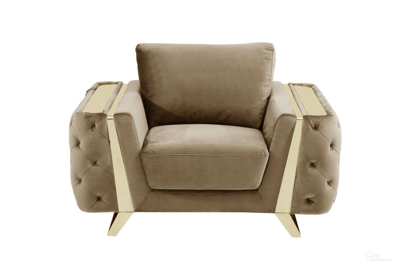 The appearance of 50 Inch Velvet Tufted Club Chair In Gold and Beige designed by Homeroots in the traditional interior design. This gold and beige piece of furniture  was selected by 1StopBedrooms from  to add a touch of cosiness and style into your home. Sku: 518573. Material: Velvet.