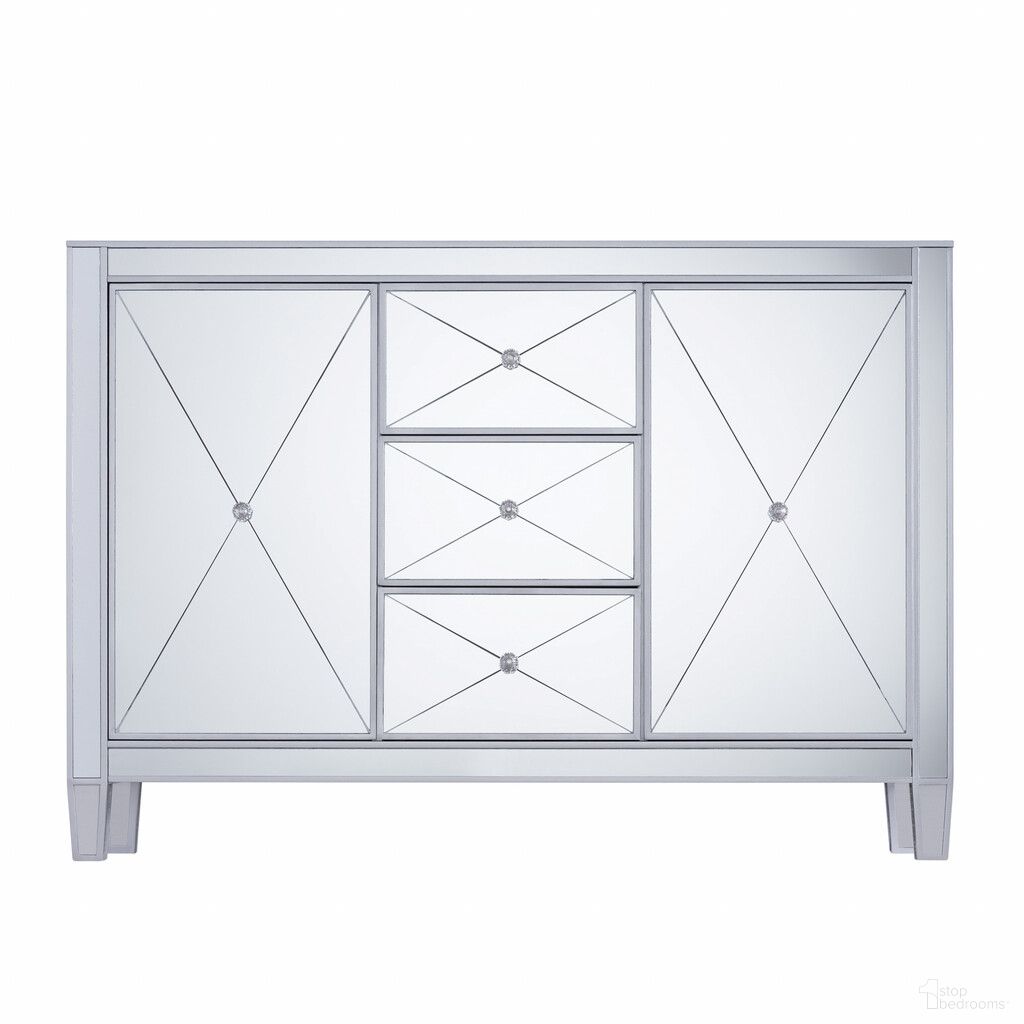 The appearance of 50 Inch Wood and Glass Three Drawer Credenza with Two Doors In Silver designed by Homeroots in the transitional interior design. This silver piece of furniture  was selected by 1StopBedrooms from  to add a touch of cosiness and style into your home. Sku: 401707. Material: Wood.